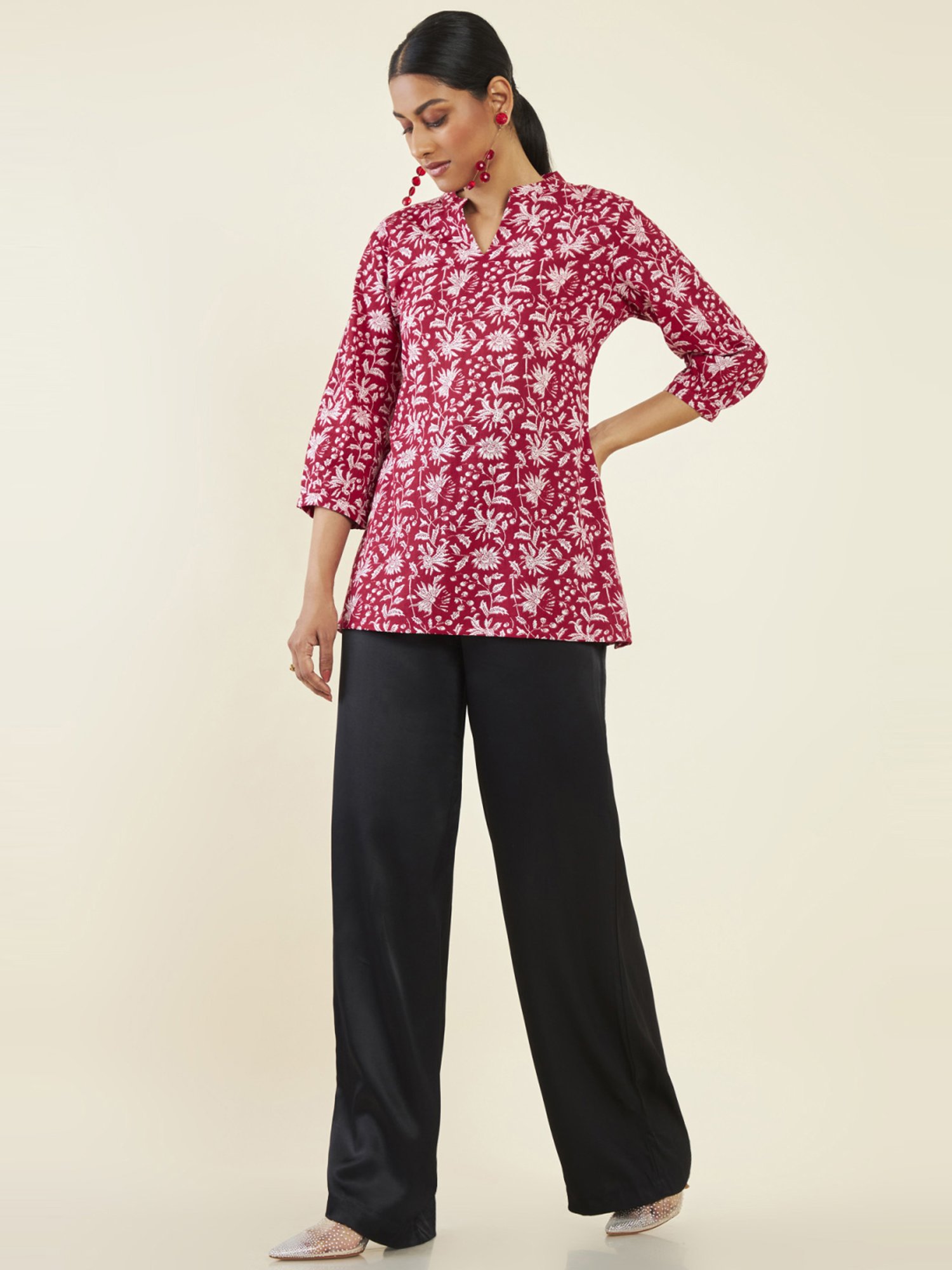 Soch Red Cotton Floral Print Tunic