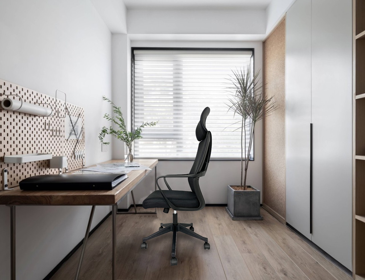 GIAS Ergonomic High-back Mesh Office Chair With Adjustable Headrest Fixed Armrest Lumbar Support&Thick Seat Cushion Swivel Computer Task Chair,black