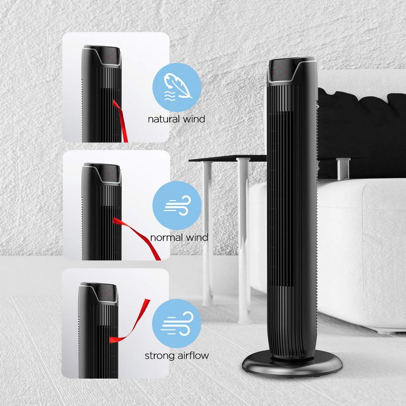 PELONIS FZ10-19JR 36 Inch 3 Speed Oscillating Pedestal Tower Fan with Remote Control and 7 Hour Timer, Black