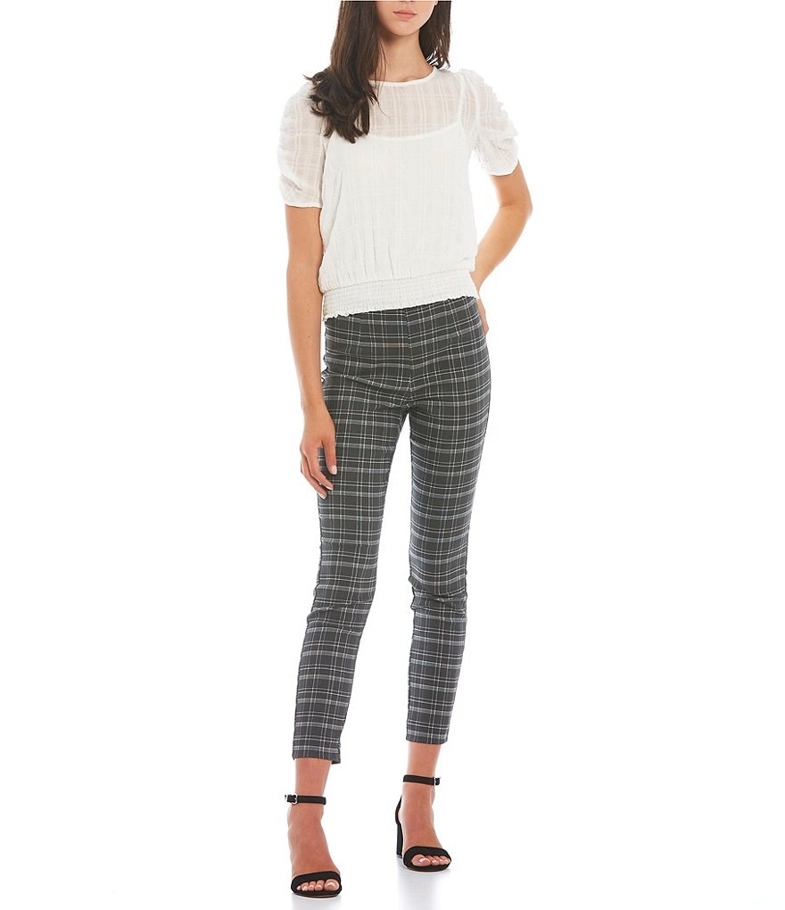 Takara High-Rise Pull-On Plaid Pants
