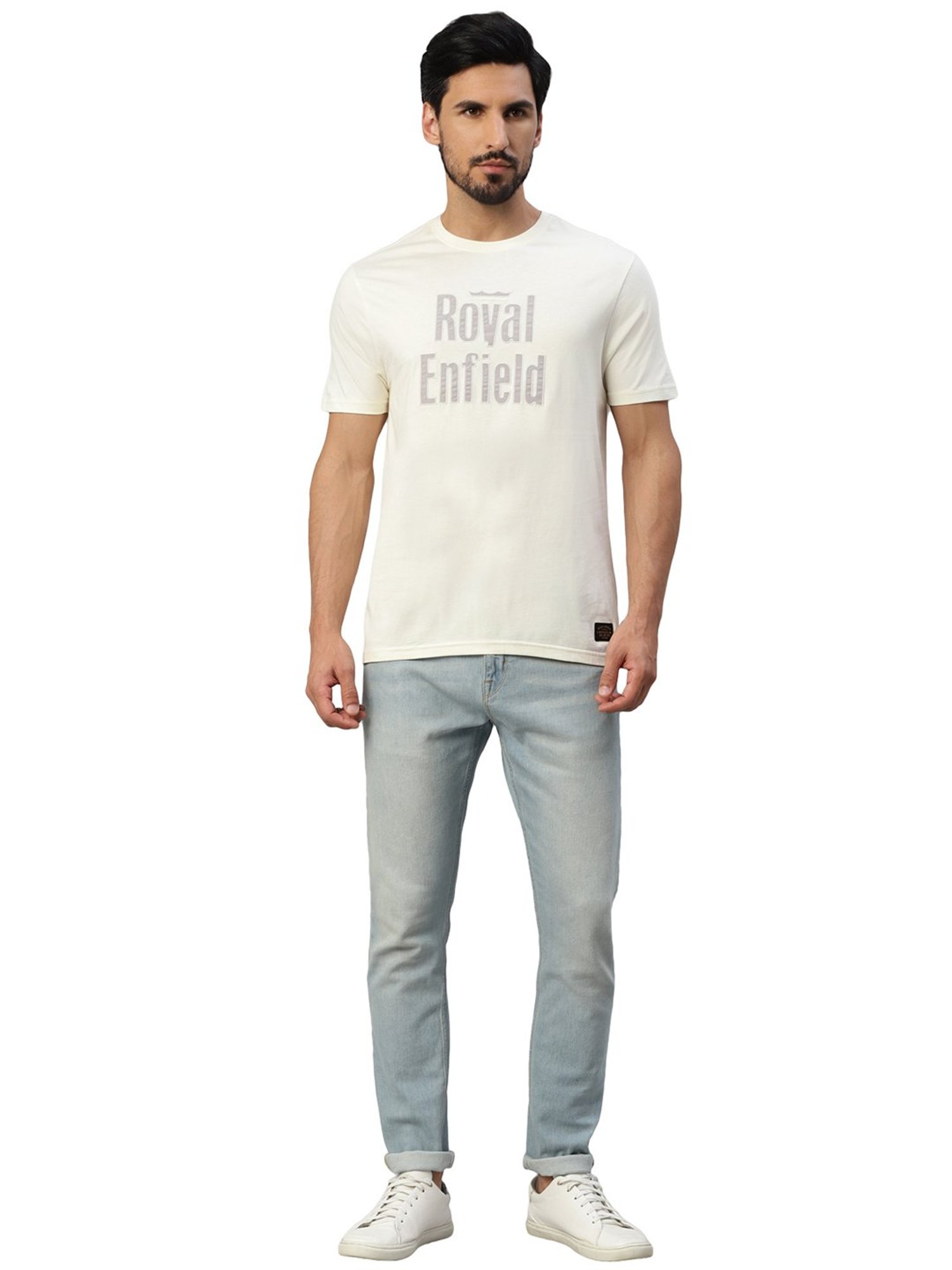 Royal Enfield Urban Edge Off White Regular Fit Printed Crew T-Shirt