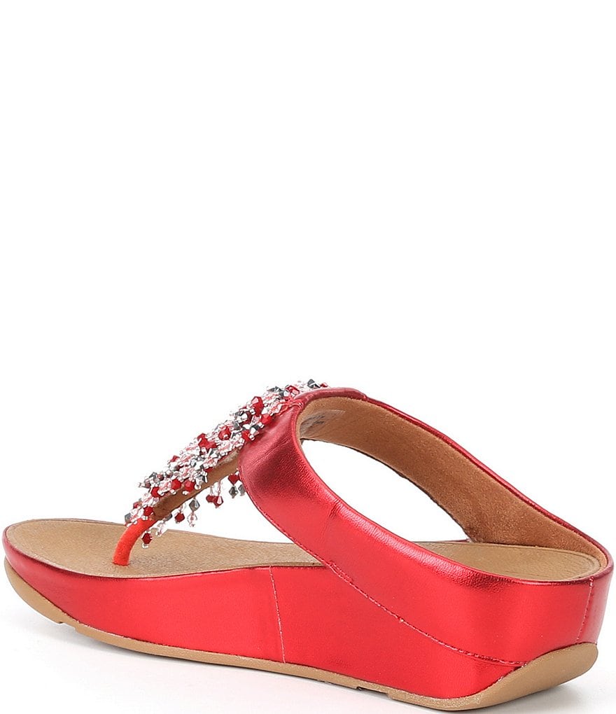 FitFlop Rumba Beaded Fringe Detail Toe-Post Wedge Sandals
