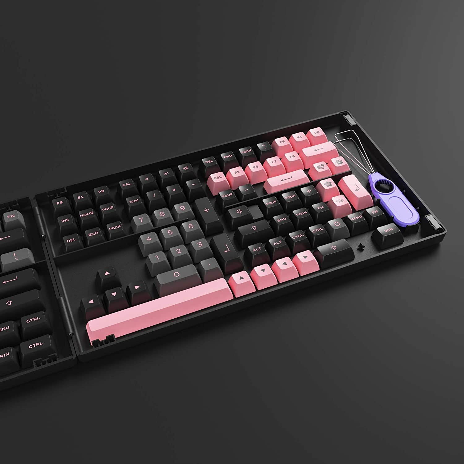 YUNZII AKKO Black&Pink 158 Keys PBT Double Shot Keycap for Mechanical Keyboards with Collection Box (158 Keys, Black&Pink)