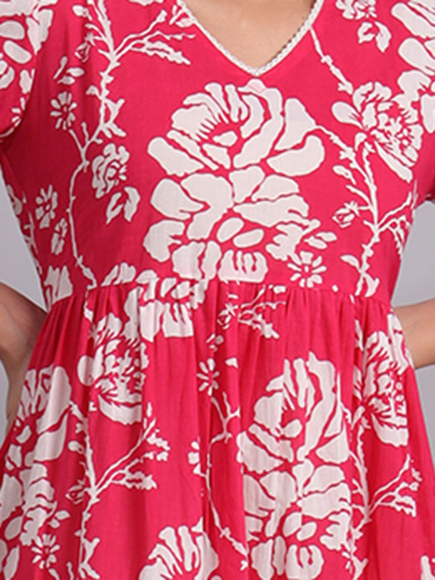 DECKEDUP Magenta Floral Print Midi Dress