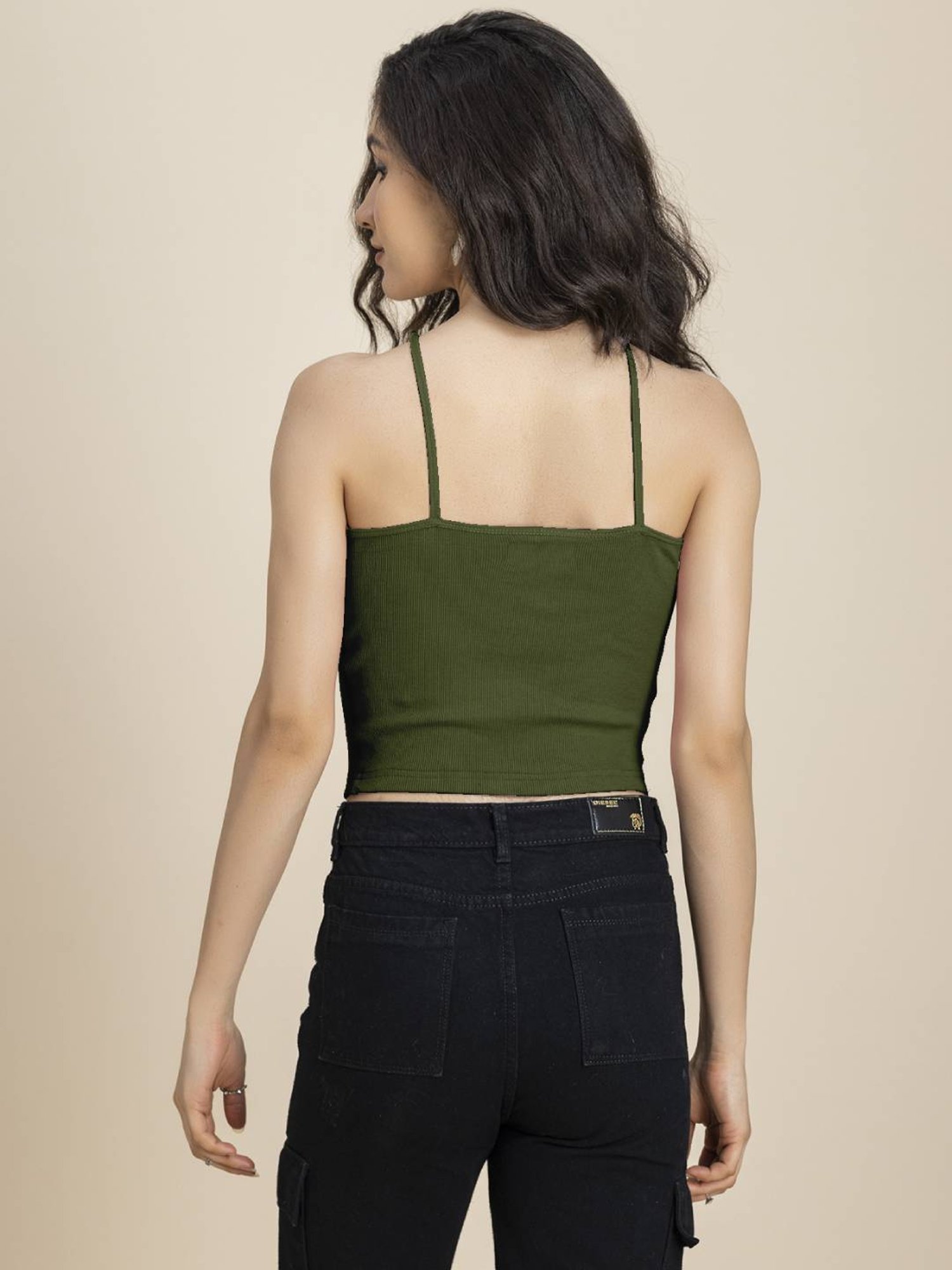 Moomaya Olive Slim Fit Crop Top