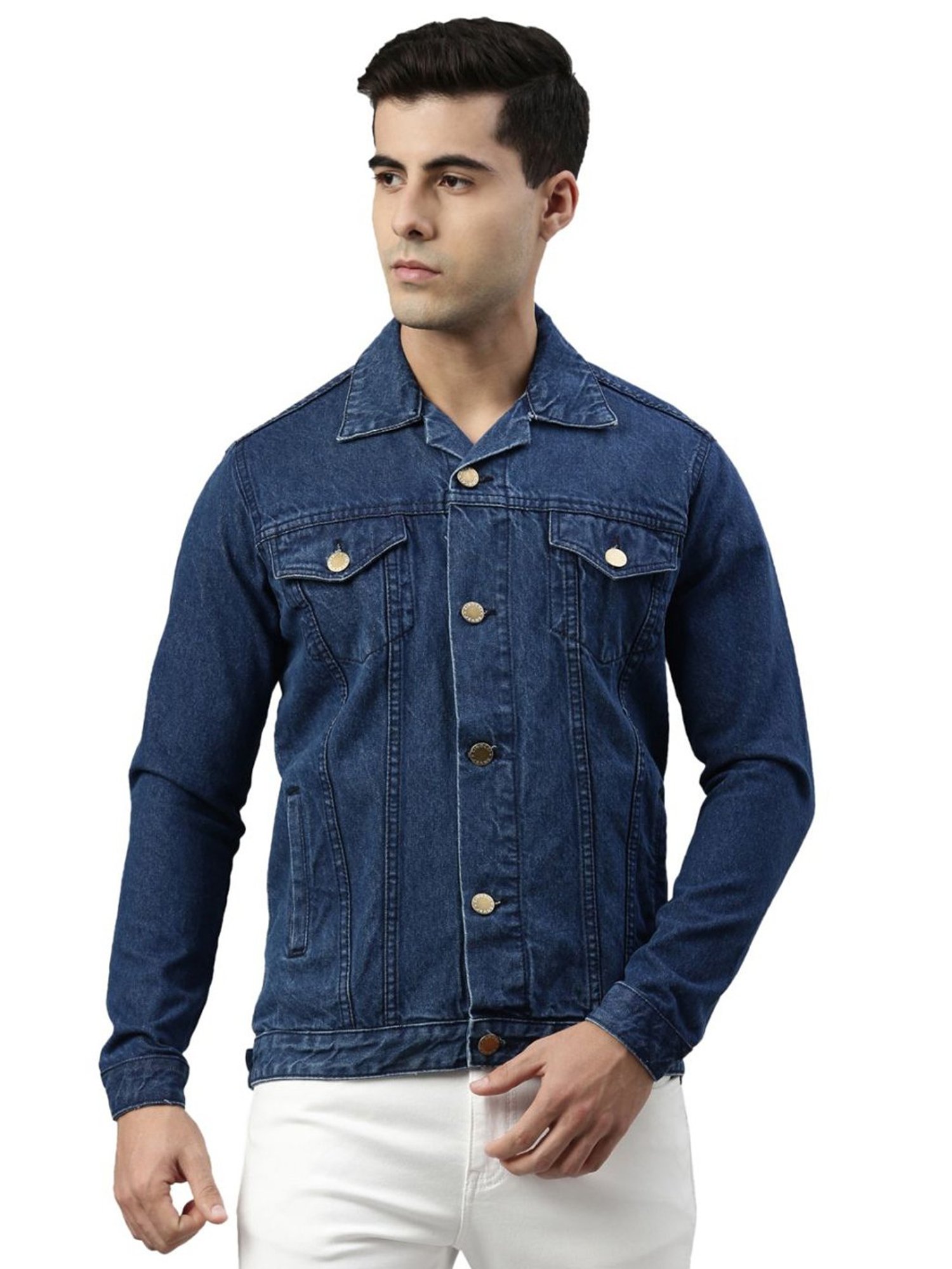 CINOCCI Blue Cotton Slim Fit Denim Jacket