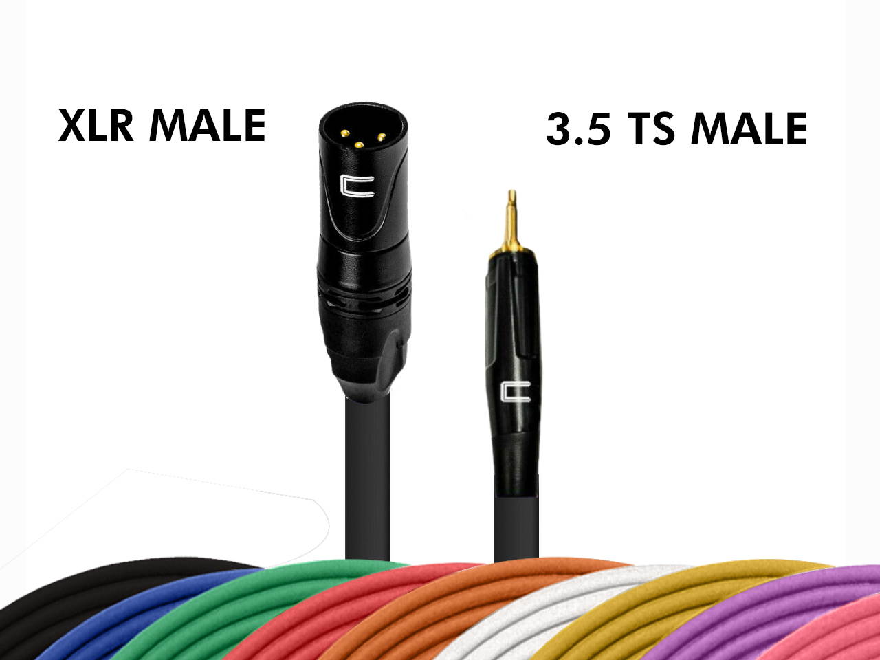 3-Pin XLR Male to 3.5 mm TS Unbalanced Mono Audio Cable Custom Length Color Cord