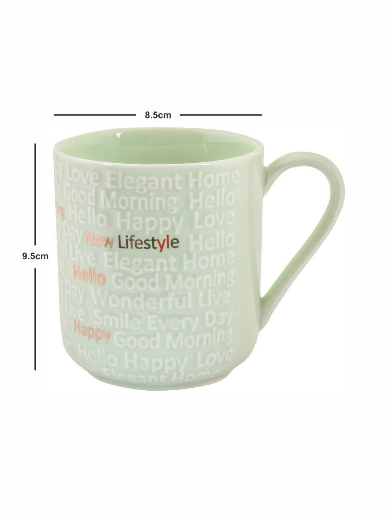 White Gold Light Green Porcelain 8.5 cm Mug - Set of 2