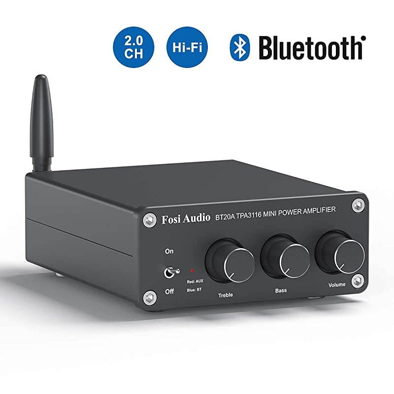 Bluetooth 5.0 Stereo Audio 2 Channel Amplifier Receiver Mini Hi-Fi Class D Integrated Amp 2.0 CH for Home Speakers 100W x 2 with Bass and Treble Control TPA3116 (with Power Supply)