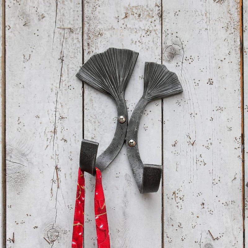 6.5" Steel Double Ginkgo Leaf Wall Hook Black - ACHLA Designs