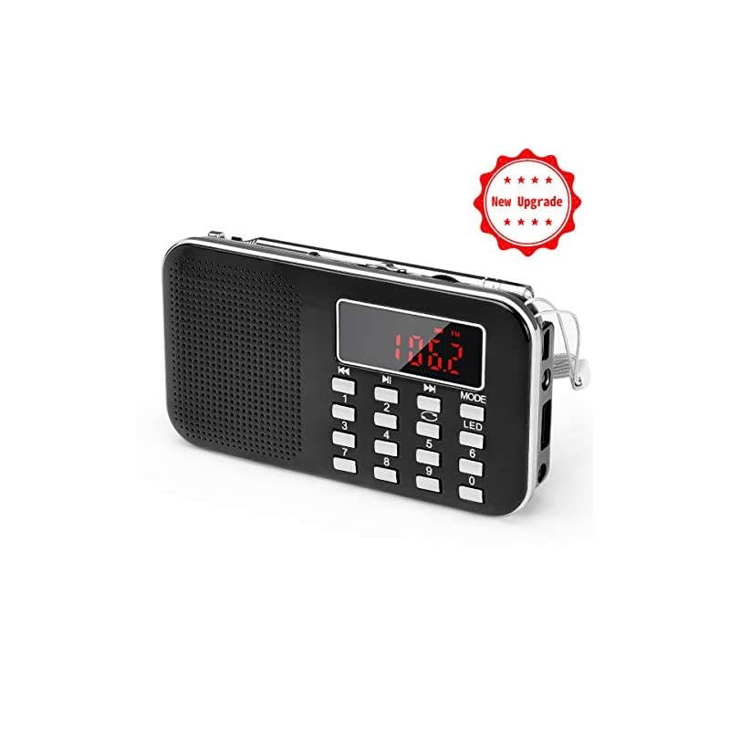 Mini Portable Radio AM FM Pocket Radio with LED Flashlight Digital Radio Speaker Support Micro SDTF CardUSB Auto Scan Save 1200mAh Rechargeable Battery Operated by Latest Version