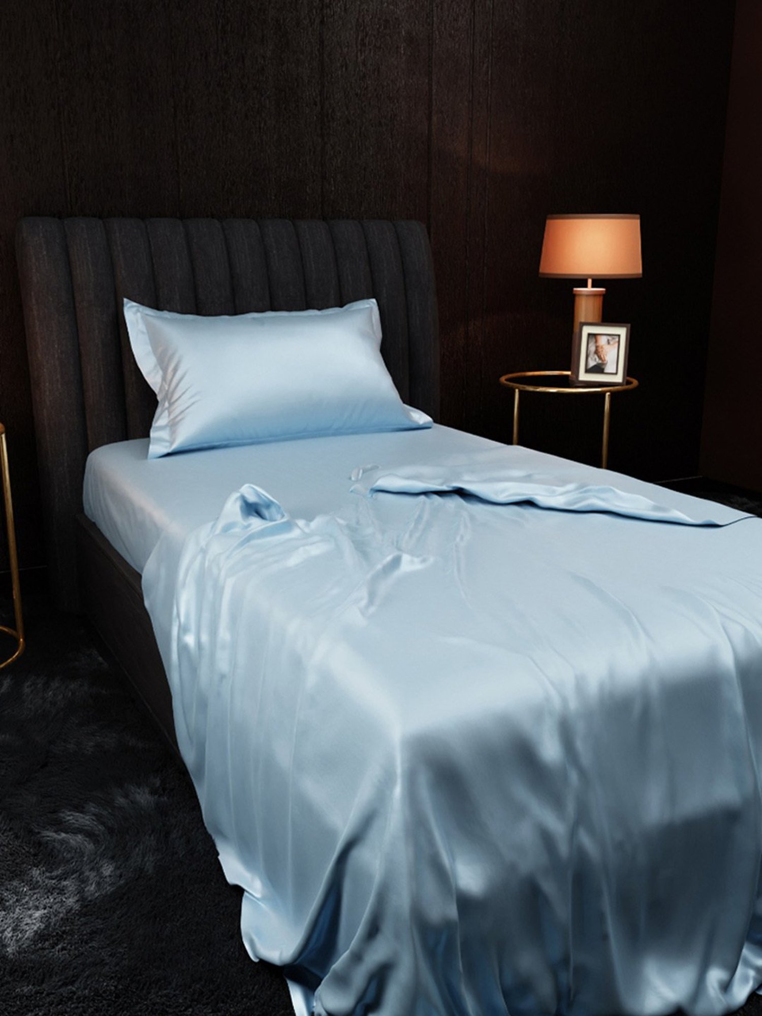 Stoa Paris Date Night Collection Dreamy Blue 300 TC Polyester Single Bedsheet with Pillow Cover