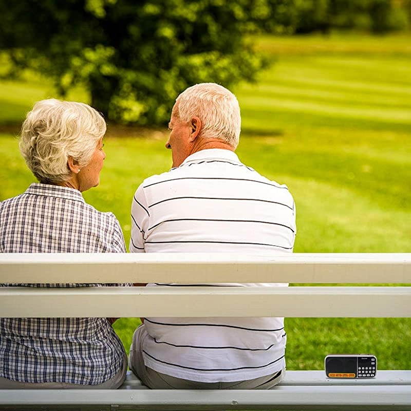 AM FM Radio Portable, Mini Digital Radio Speaker Music Player with Best Reception, Automatic/Manual Search, Radio with Micro SD/TF Card Slot, USB Rechargeable Battery, by  (Red)