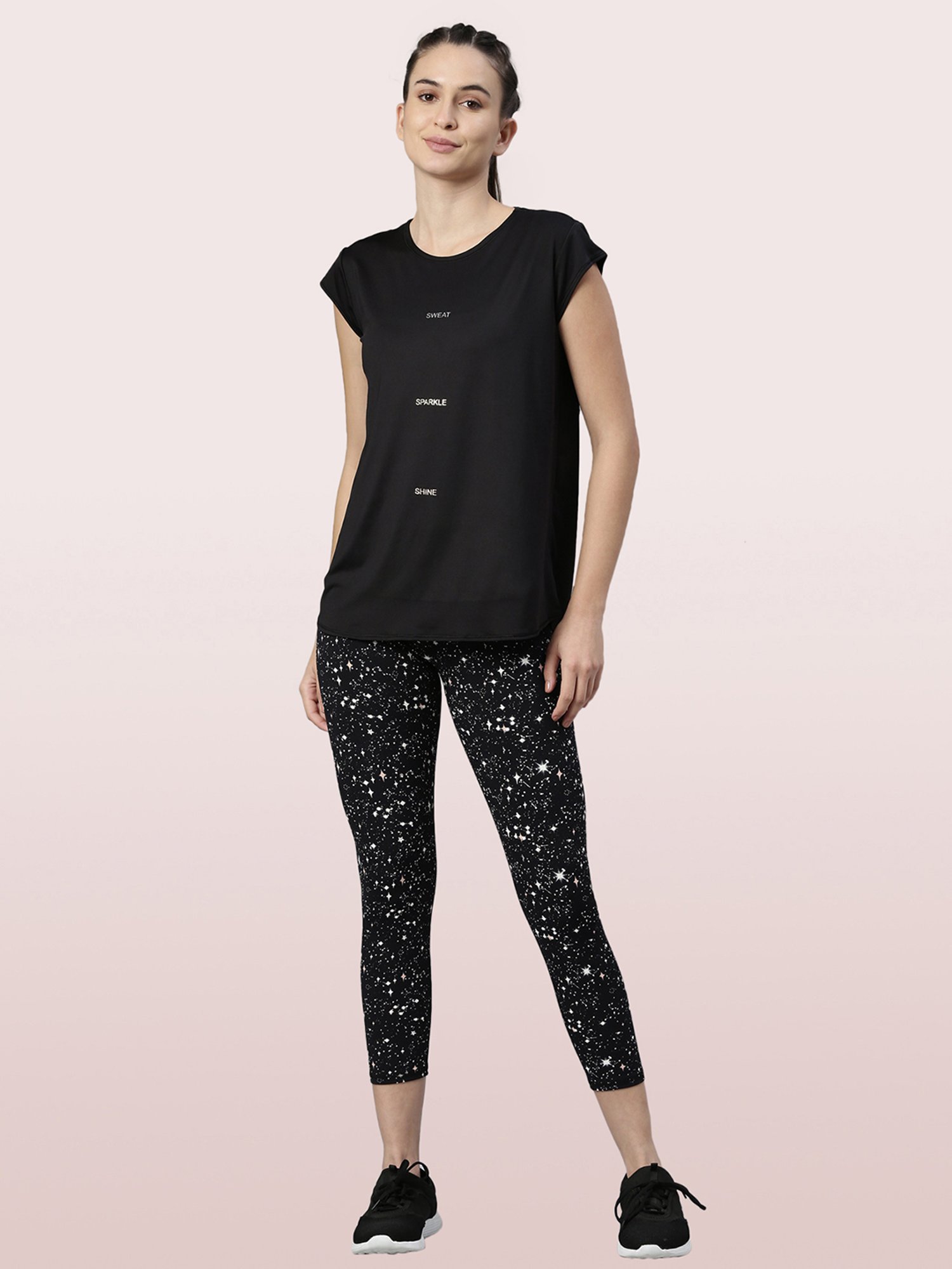 Enamor Black Relaxed Fit Crew T-Shirt