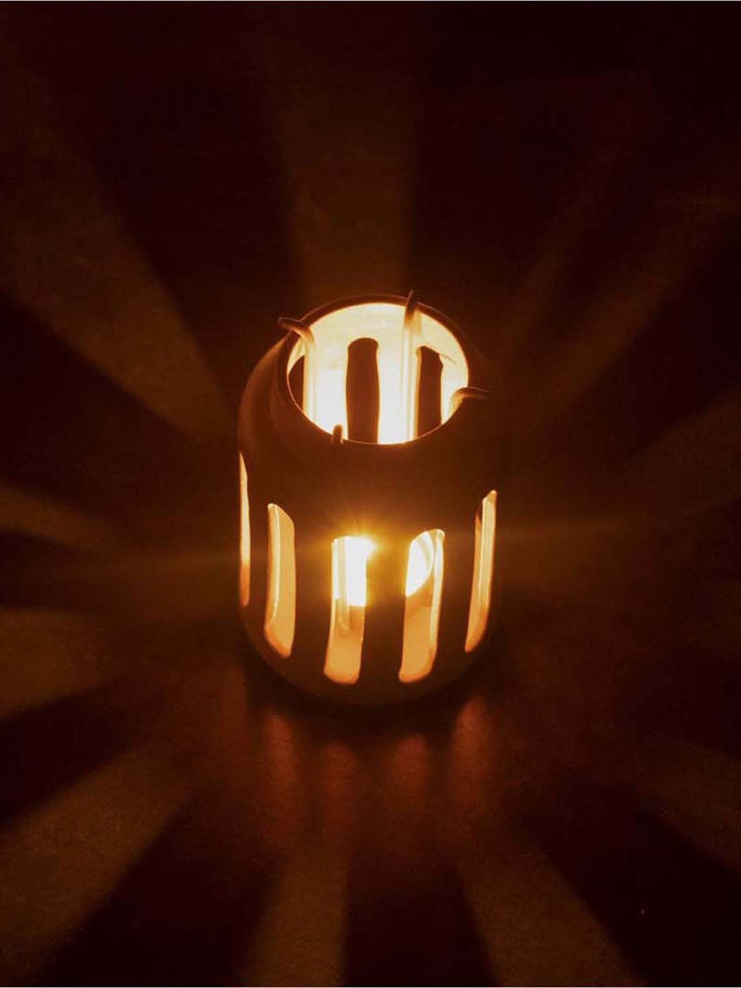 Ellementry Lupa Brown Terracotta Small Round Lantern with Metal Handle