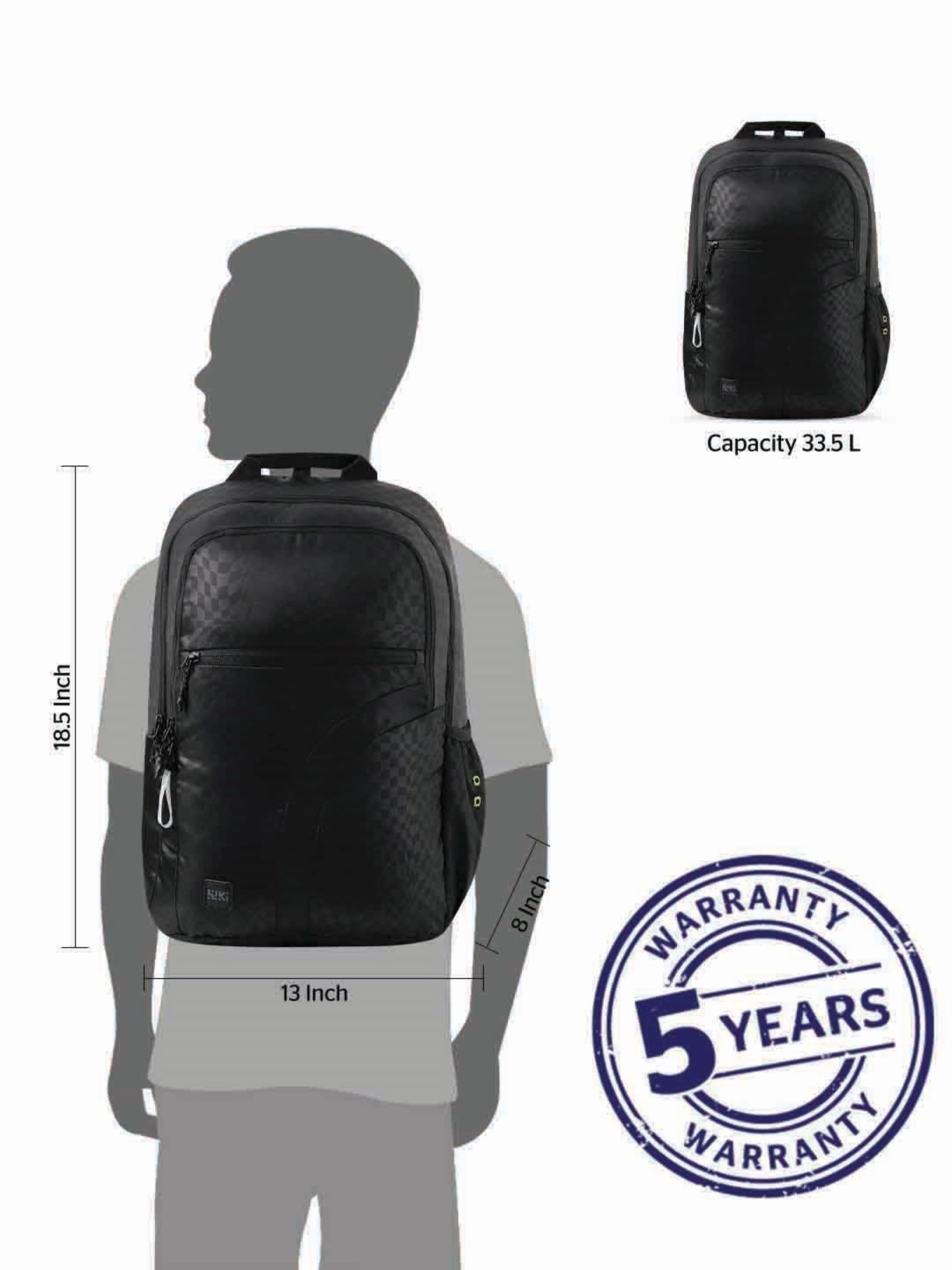 Wiki Back to School 3 Black Polyester Printed Backpack - 34 Ltrs