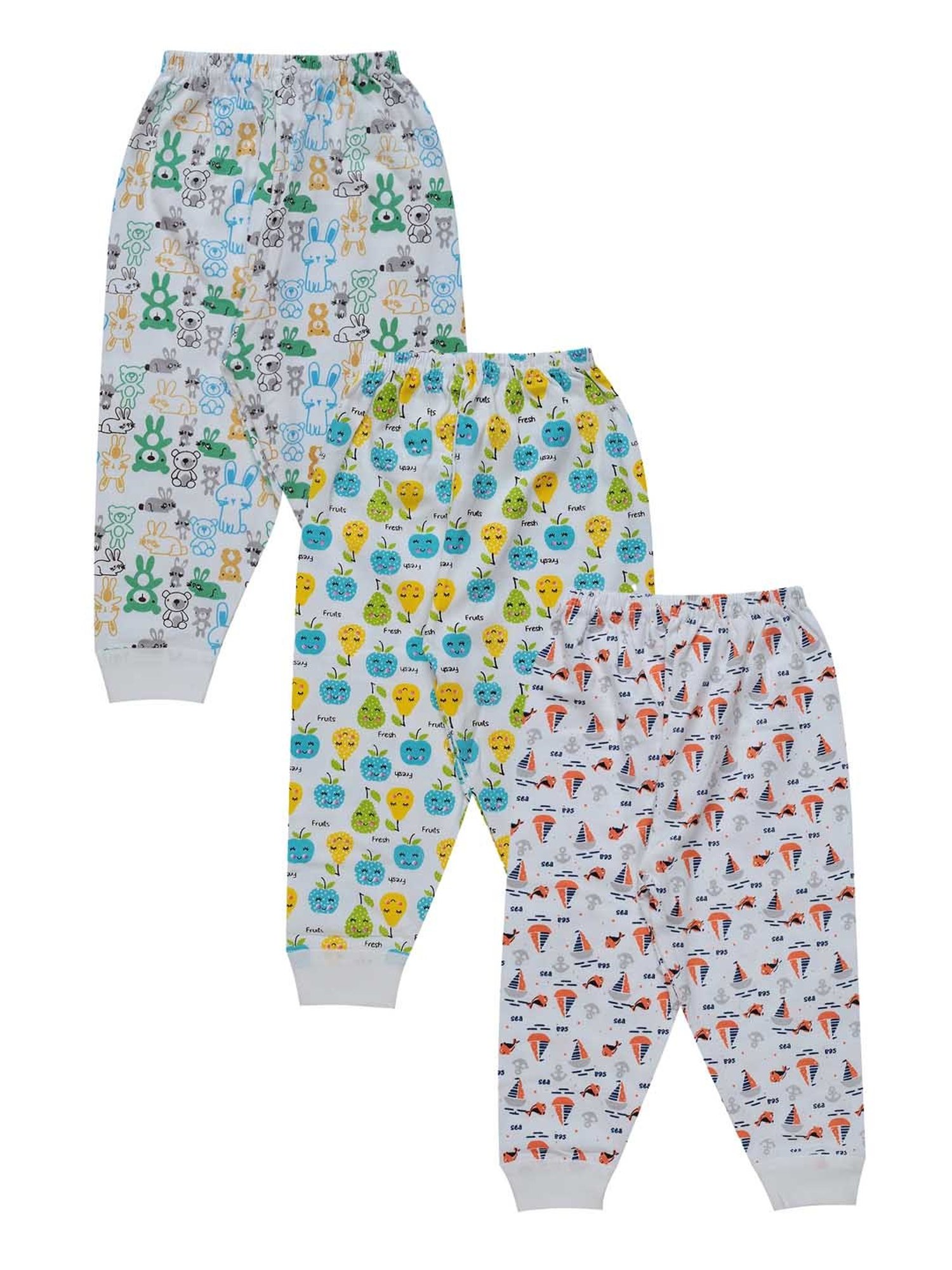 Bodycare Girls White Printed Pyjamas(Pack Of 3)