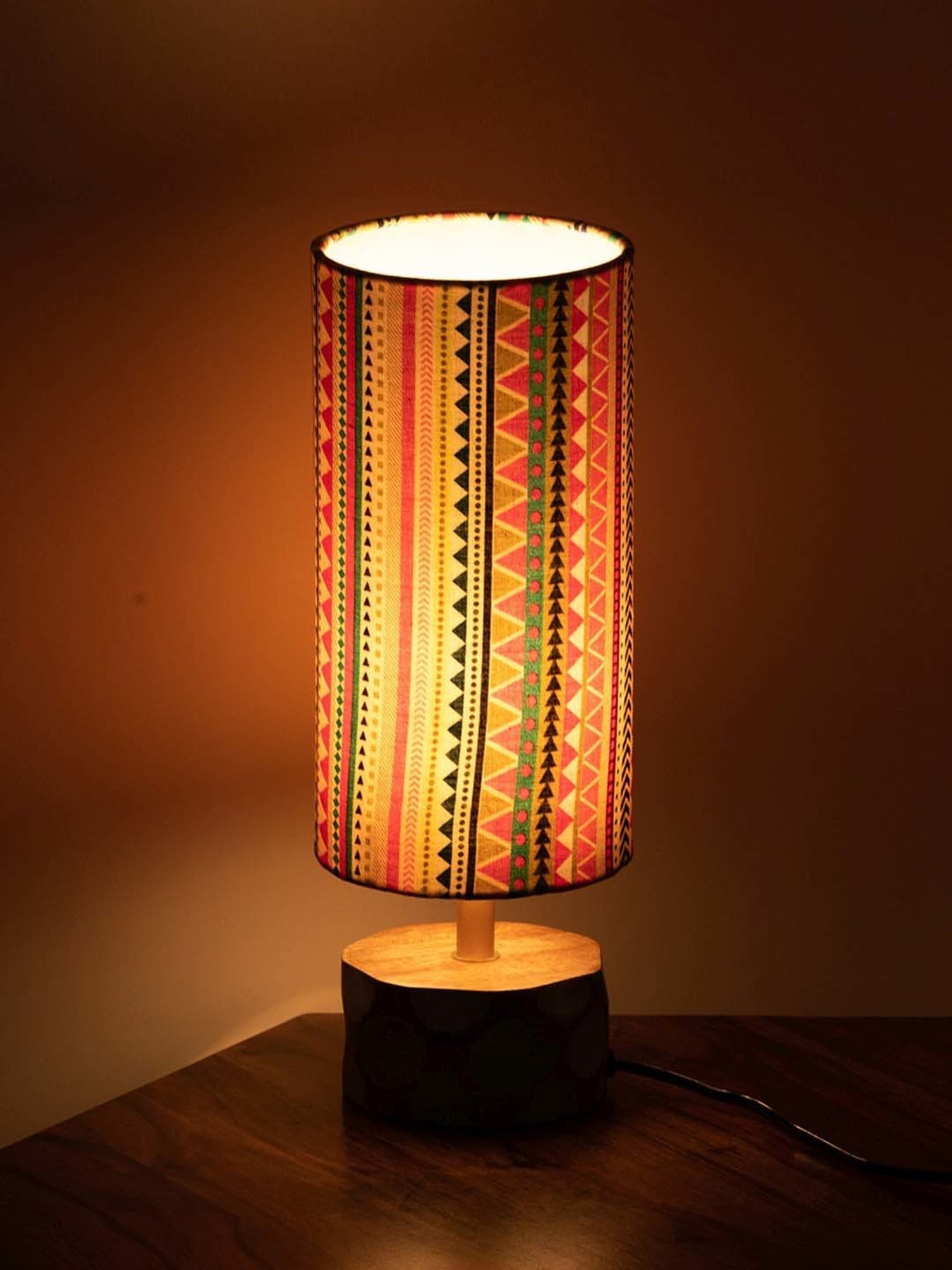 ExclusiveLane Vibrant Hues Multicolor Mango Wood Handcrafted Round Table Lamp