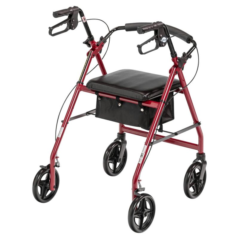 Drive Medical Aluminum Rollator with Fold Up and Removable Back Support and Padded Seat, Red