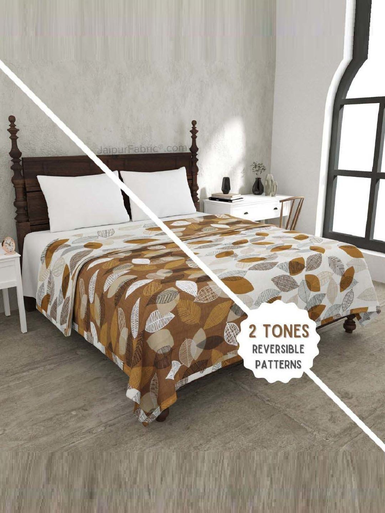 Haus & Kinder Cambric Floral Green & Yellow Cotton Single Reversible Dohar