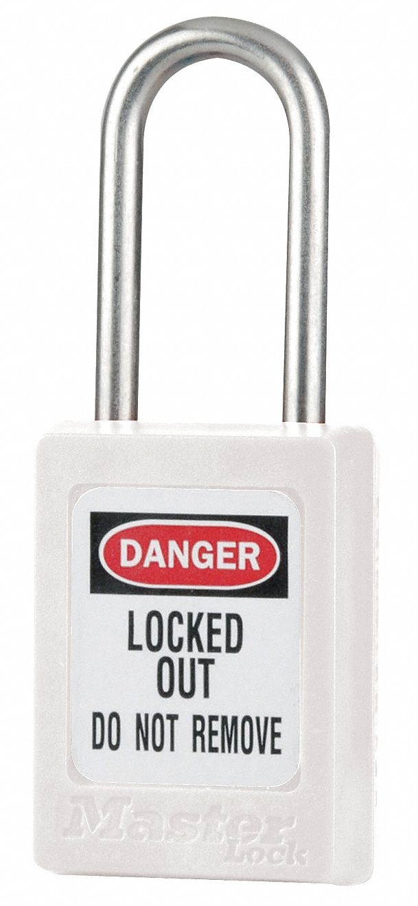 Lockout Padlock, Keyed Different, White, 3/16 In. Dia.