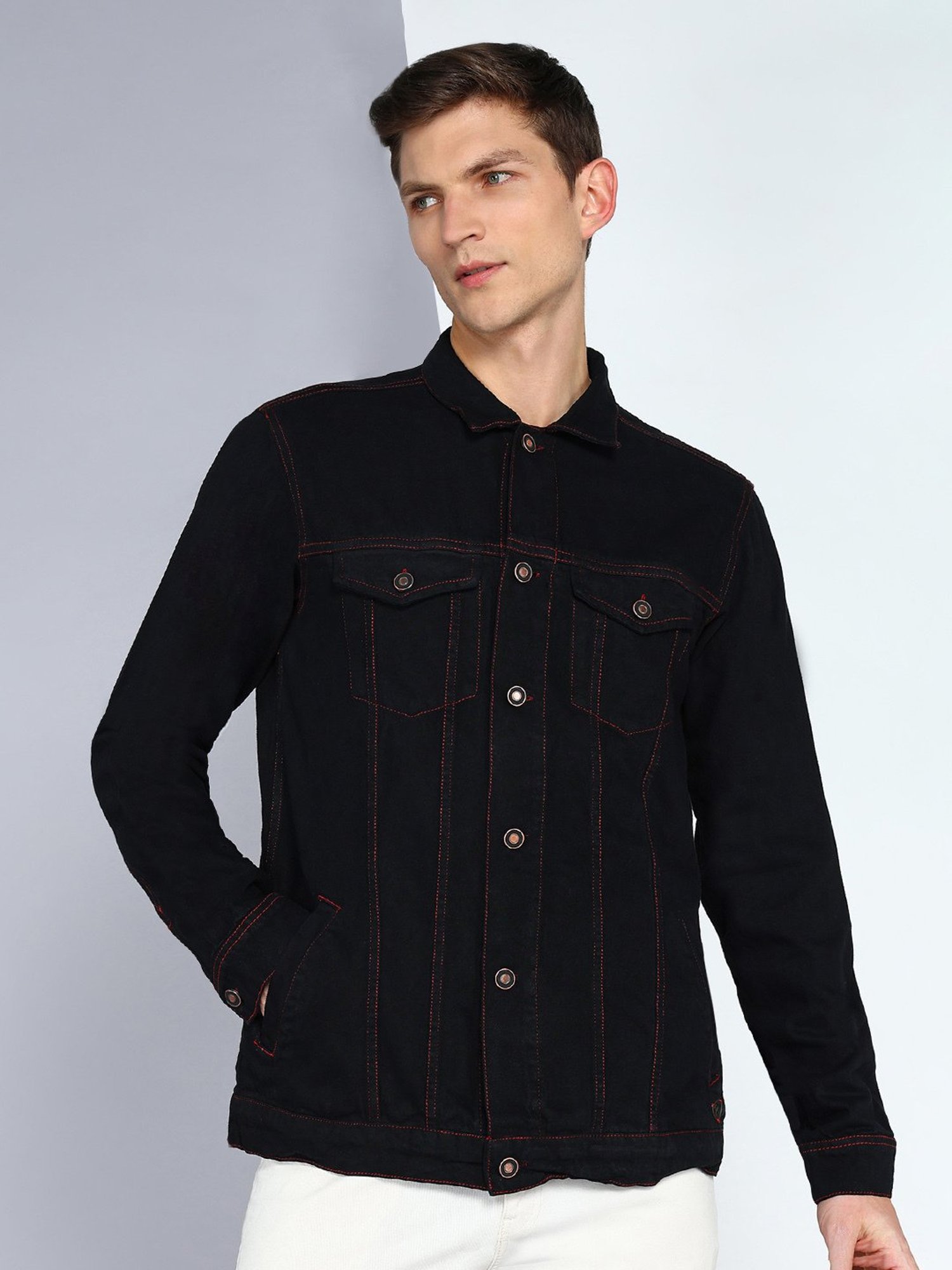 Kuons Avenue Black Regular Fit Denim Jacket