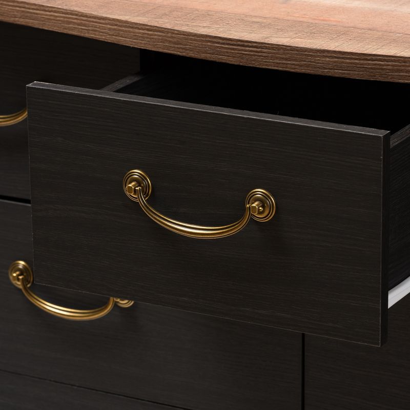 Romilly Country Cottage Farmhouse Oak Finished Wood 7 Drawer Dresser Black/Brown - Baxton Studio