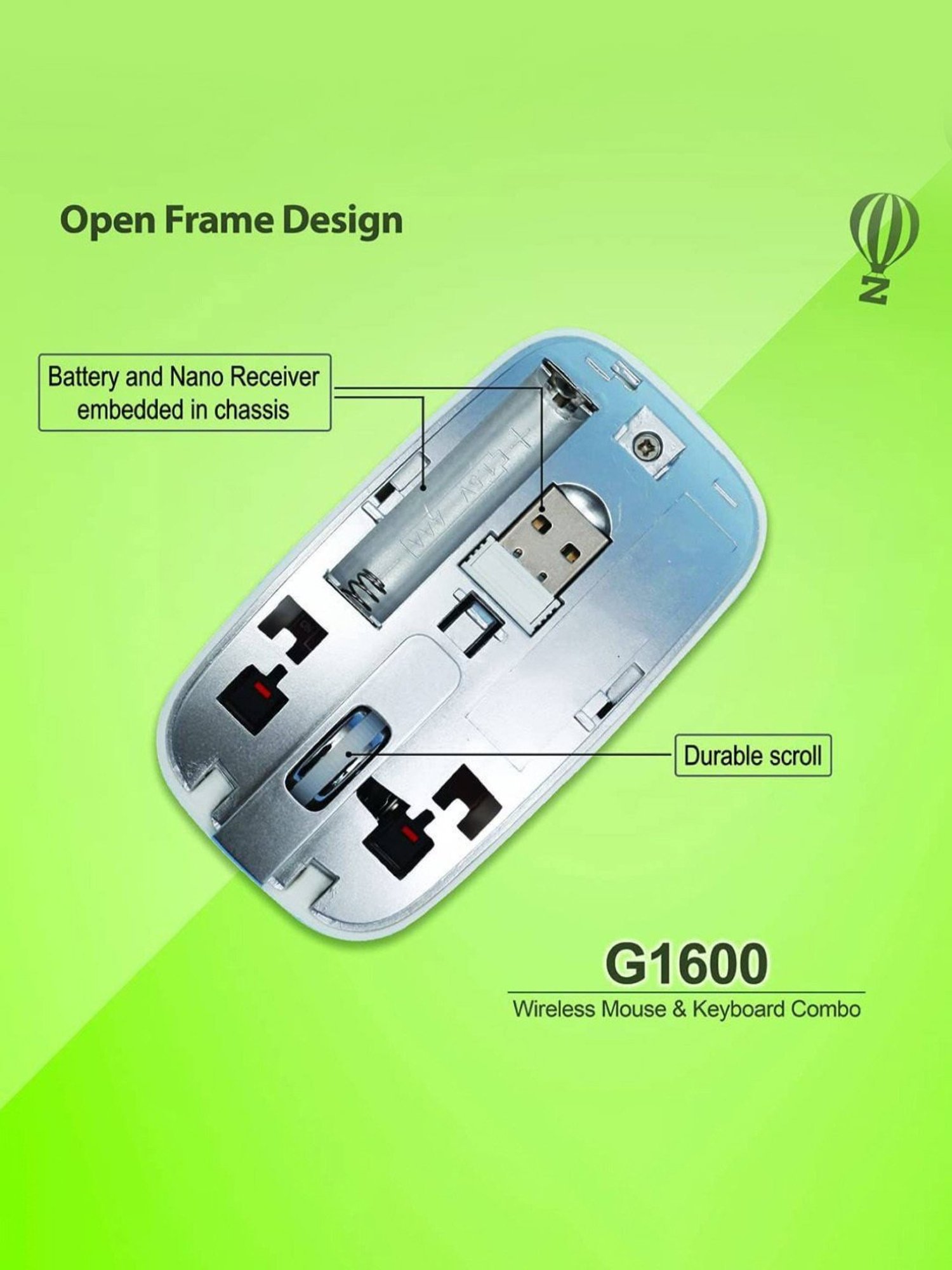 Zebion G1600 Wireless Keyboard Mouse Combo and Pronto 101 USB HUB (White)