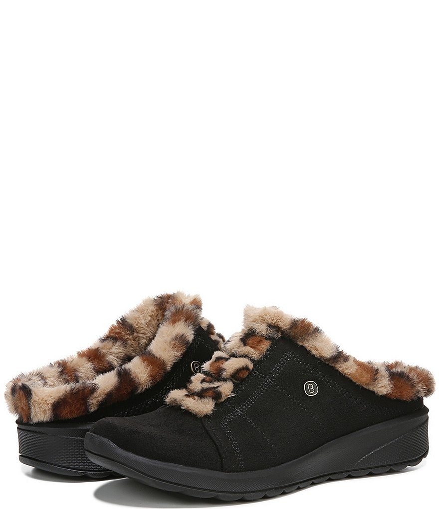 Bzees Golden Cozy Washable Slip-On Leopard Print Faux Fur Mules