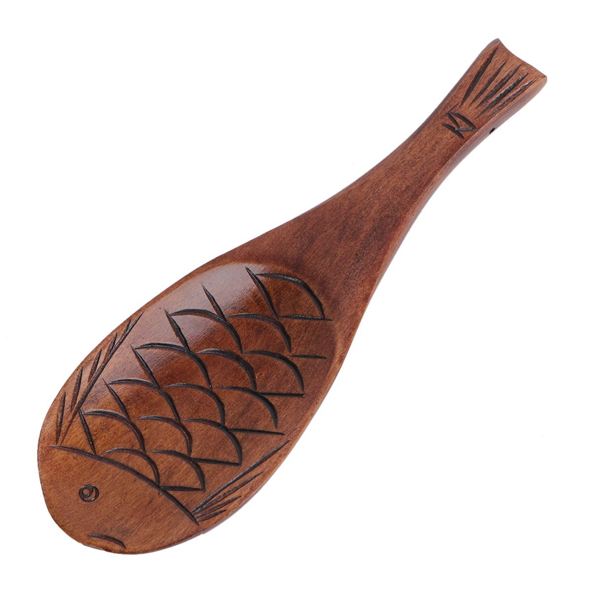 Vintage Japanese Style Fish Shape Wooden Soup Spoon Porridge Paddle Rice Spoon for Home (Lacquer Color)