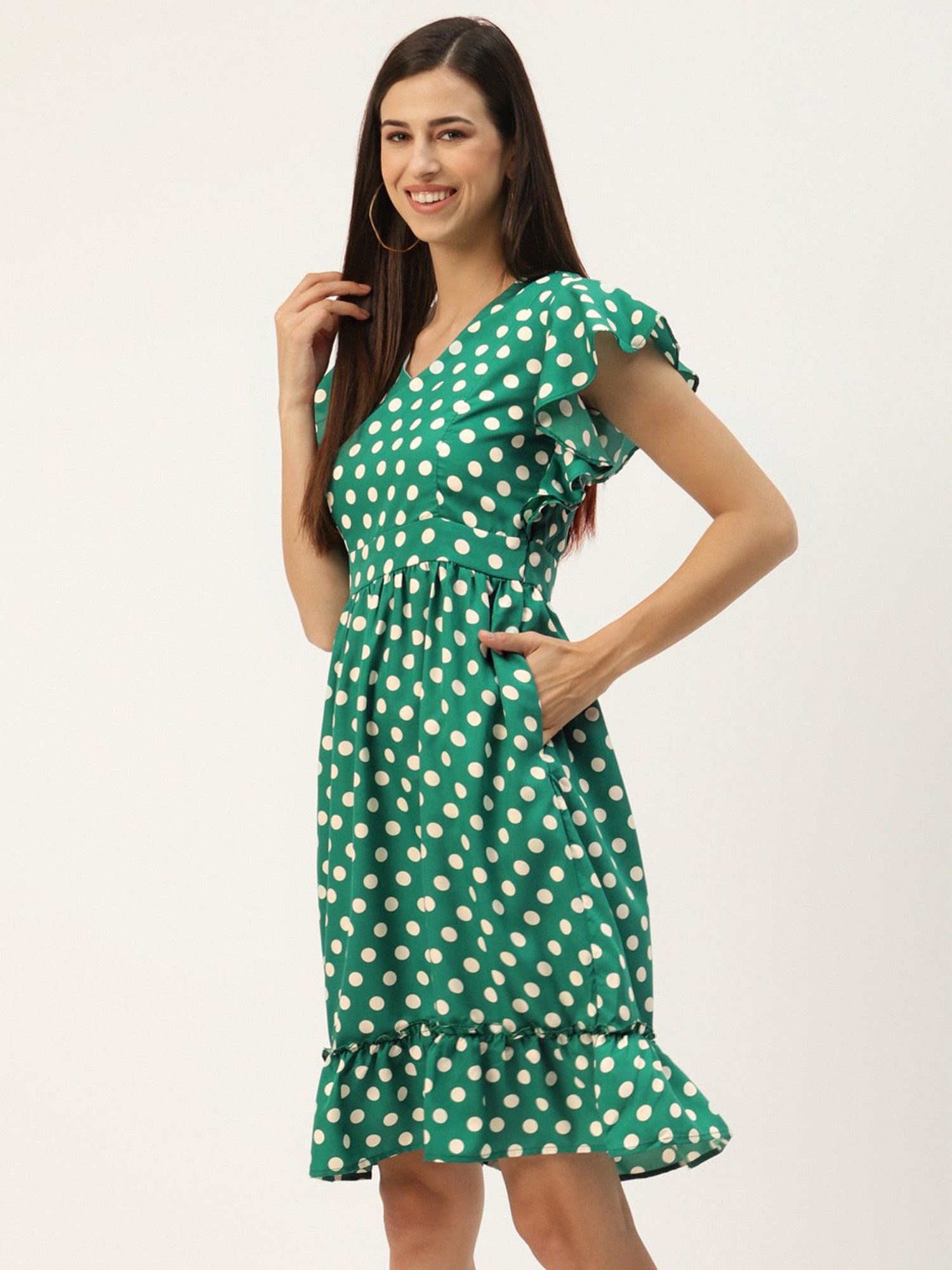 BRINNS Green Printed A Line Dress