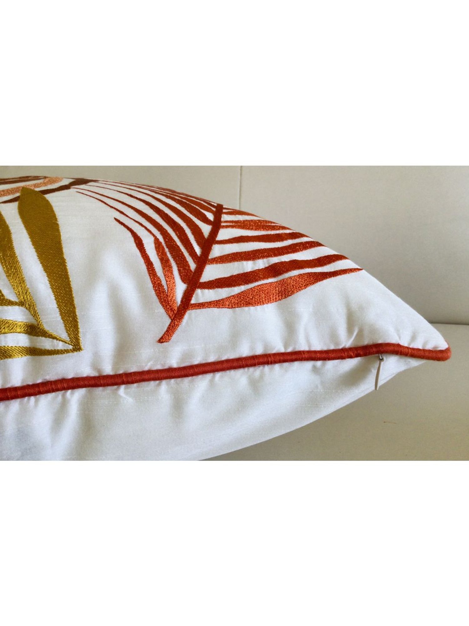 TARA Sparkling Homes Orange Embroidered Cotton Silk Cushion Cover - Set of 2