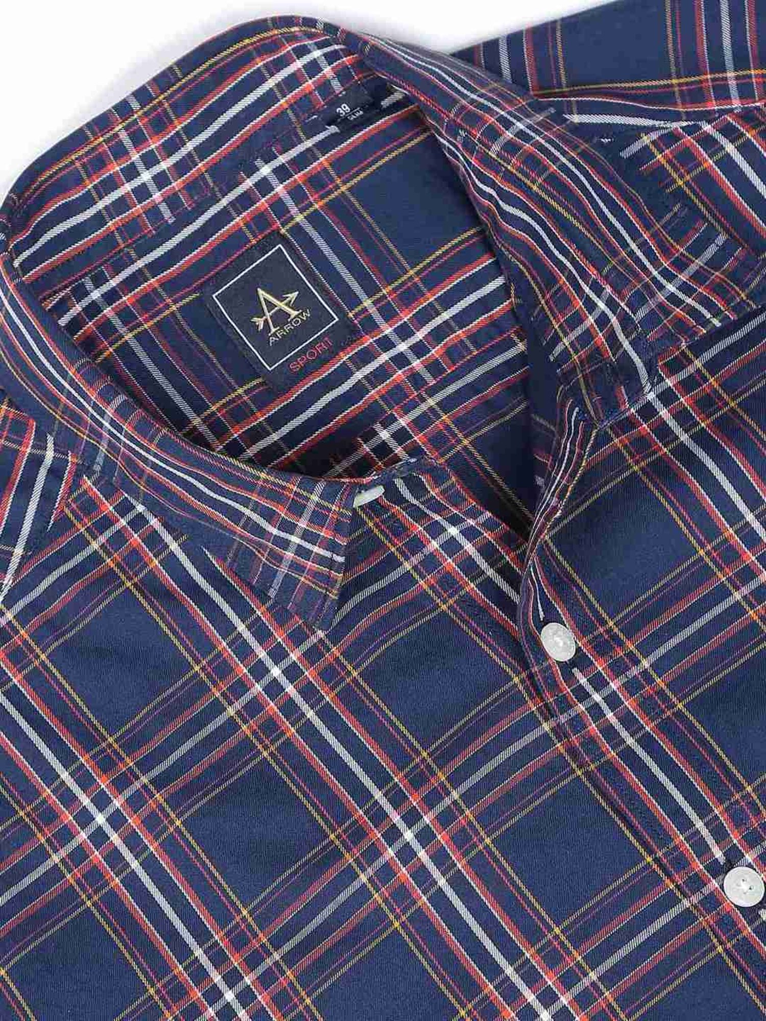 Spykar Blue Cotton Slim Fit Checks Shirt