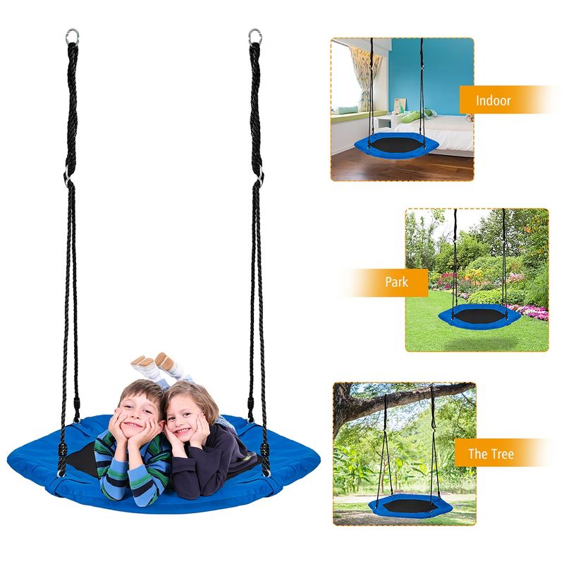Costway 37 in Hexagon Tree Swing with Adjustable Hanging Ropes Blue