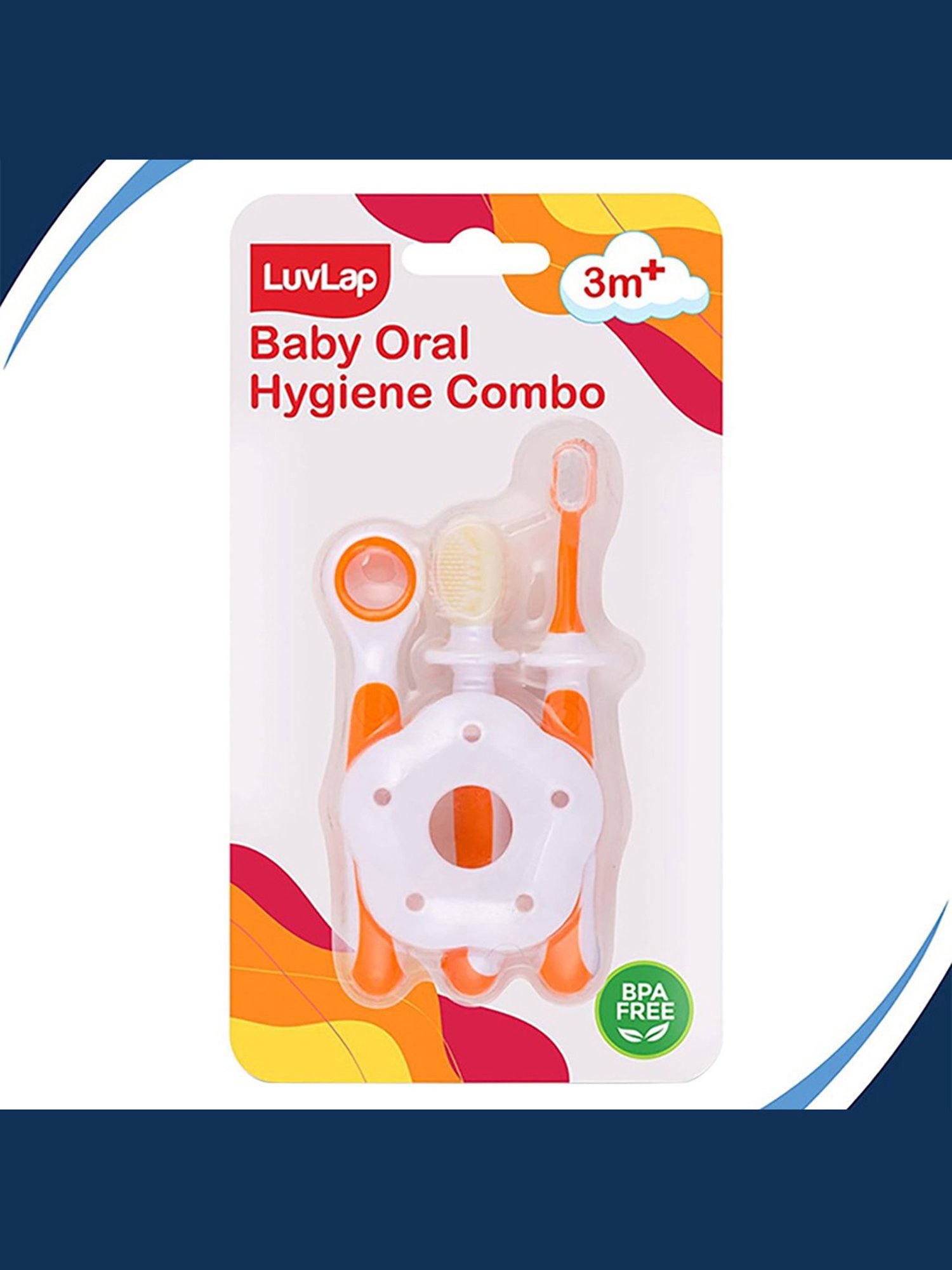 LuvLap Baby Training 3 Piece Toothbrush Set (Orange and White)