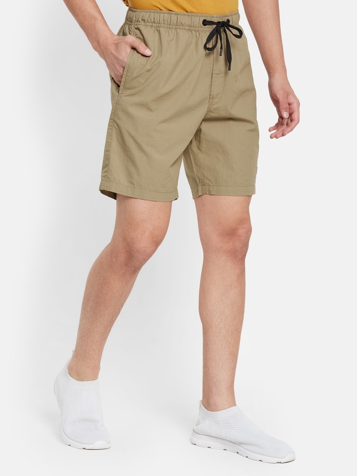 Octave Khaki Cotton Regular Fit Shorts