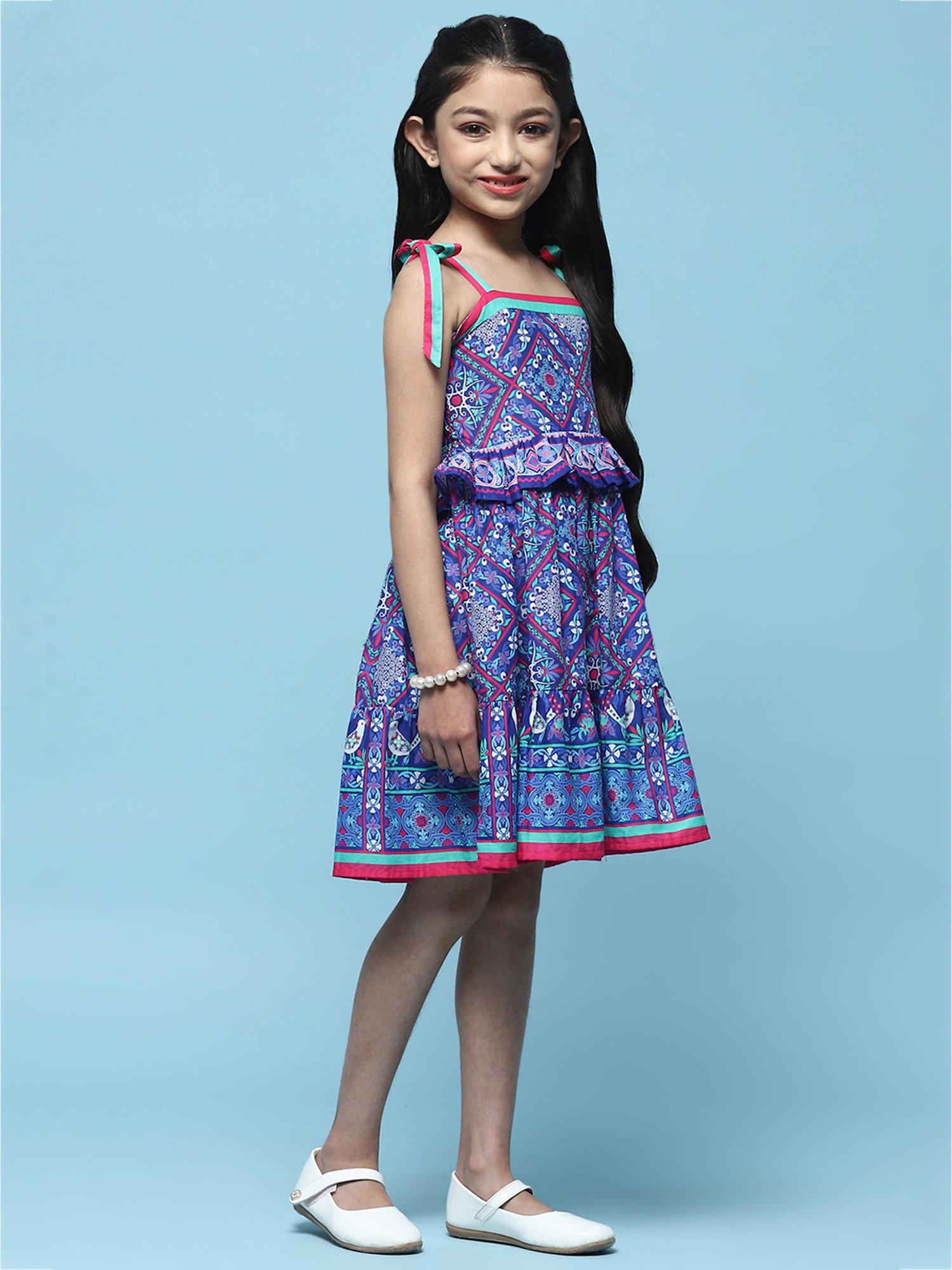 BIBA Girls Blue Printed Dress