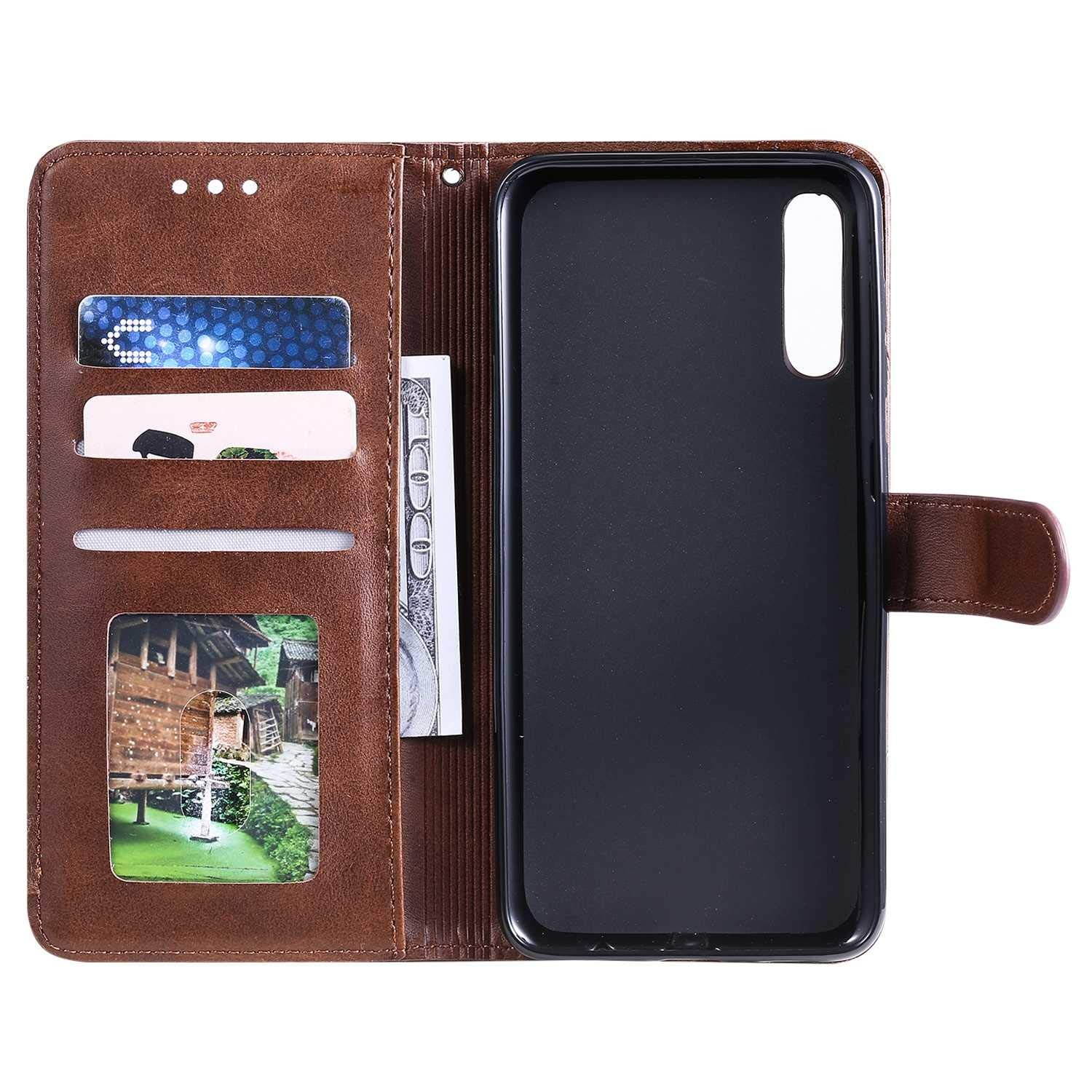 Galaxy A50 Case, The Grafu Shockproof PU Leather Wallet Cover for Samsung Galaxy A50, Multifunctions Book Style Case with Soft TPU Bumper Case, Brown