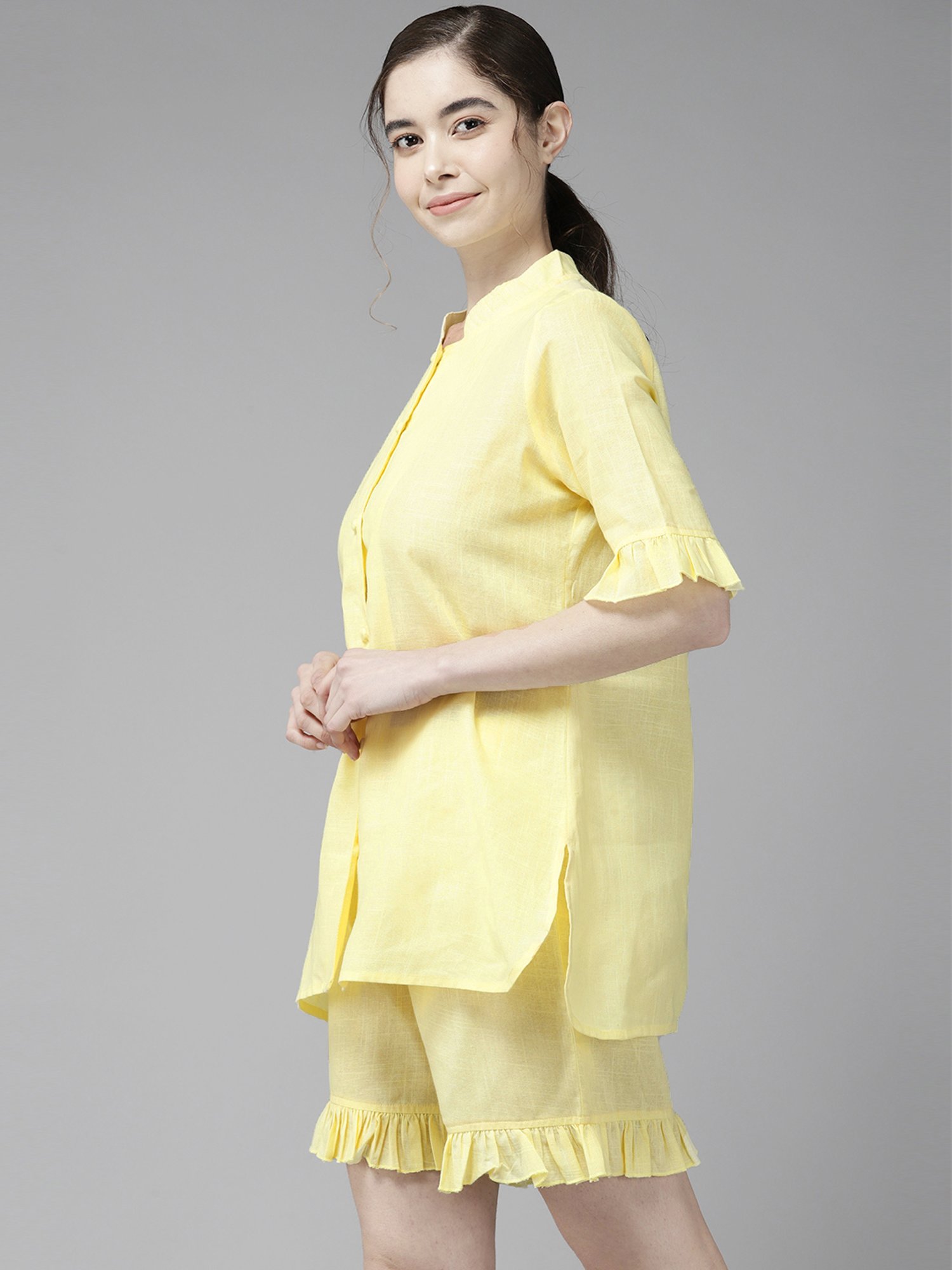 Prakrti Yellow Printed Top Shorts Set