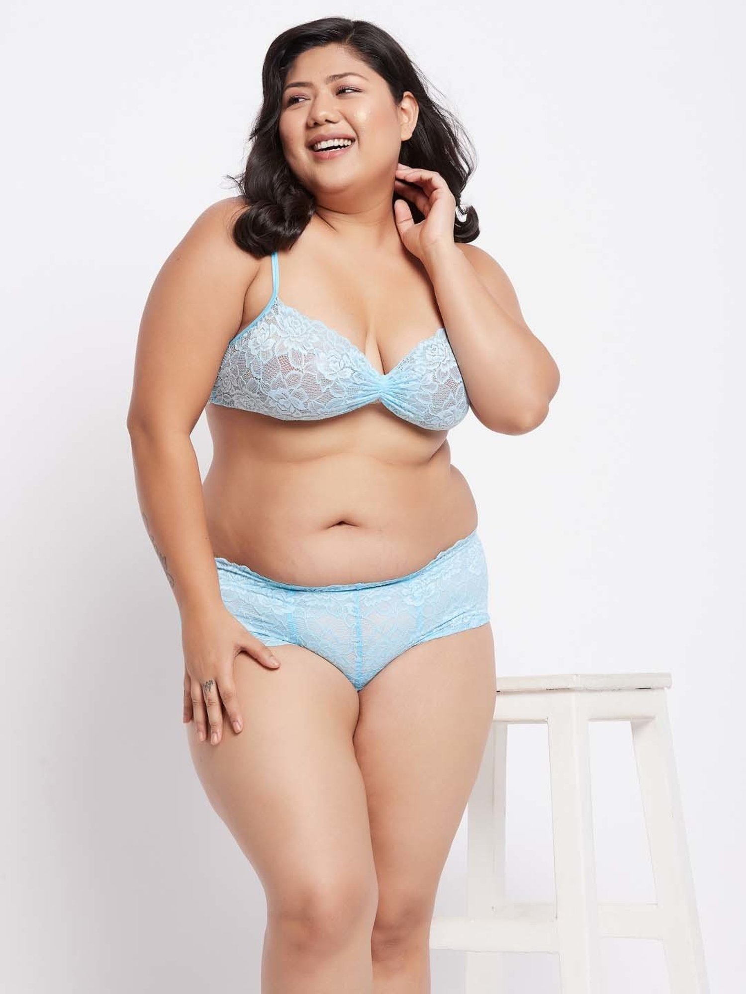 Secrets By ZeroKaata Turquoise Lace Work Bra Panty Set