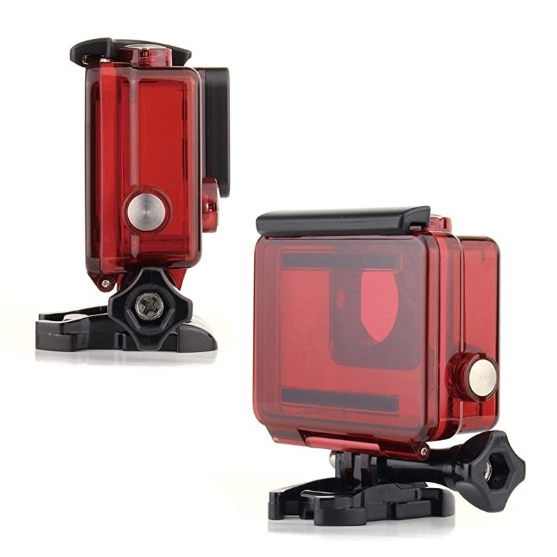 Standard Protective Waterproof Dive Housing Case for GoPro Hero 4, 3+, 3, Hero3, Hero4 Black Silver Camera - Up to 40 Meters (131 feet) Underwater -Transparent Red
