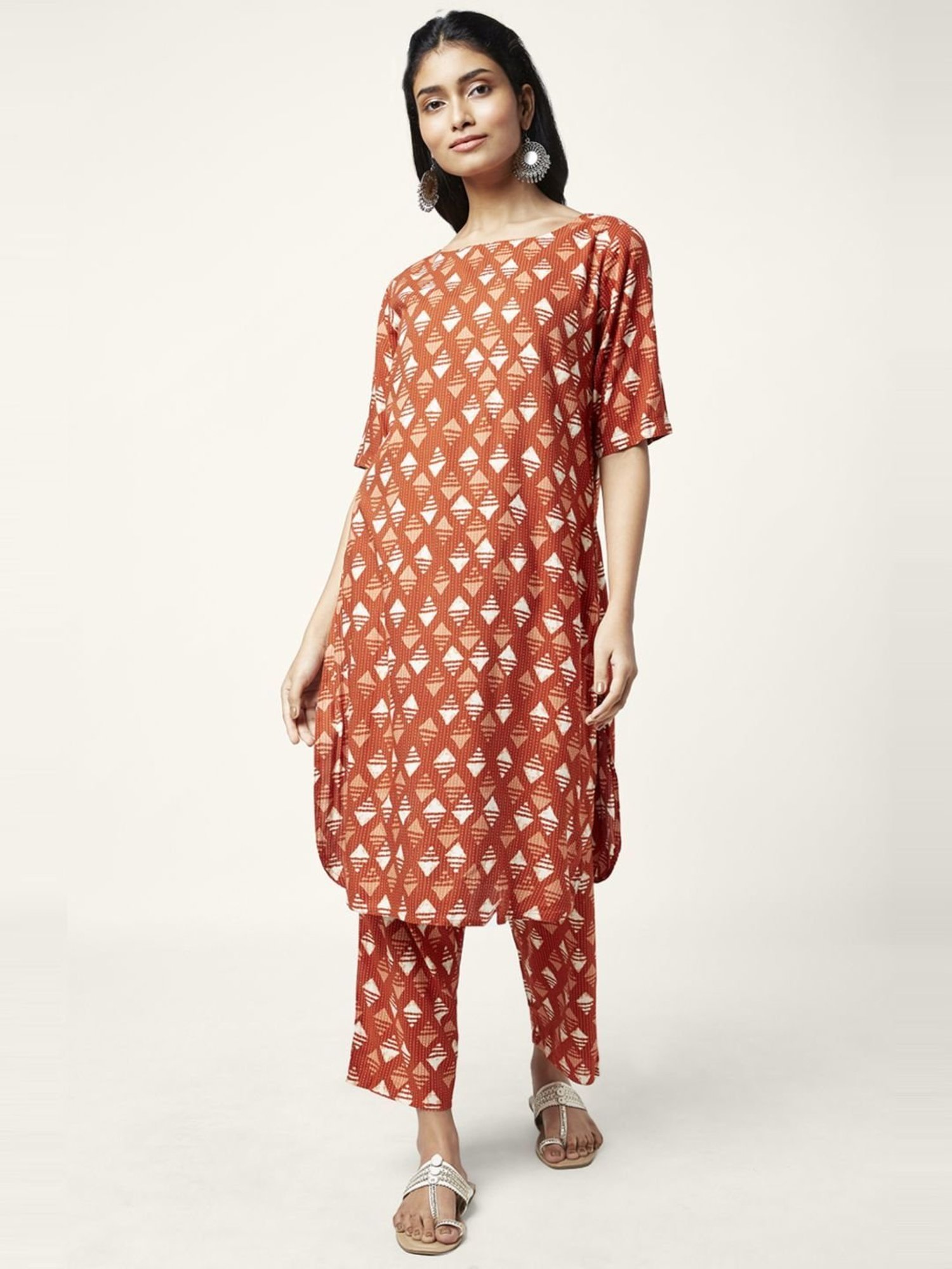 Rangmanch by Pantaloons Rust Printed Kurta Palazzo Set