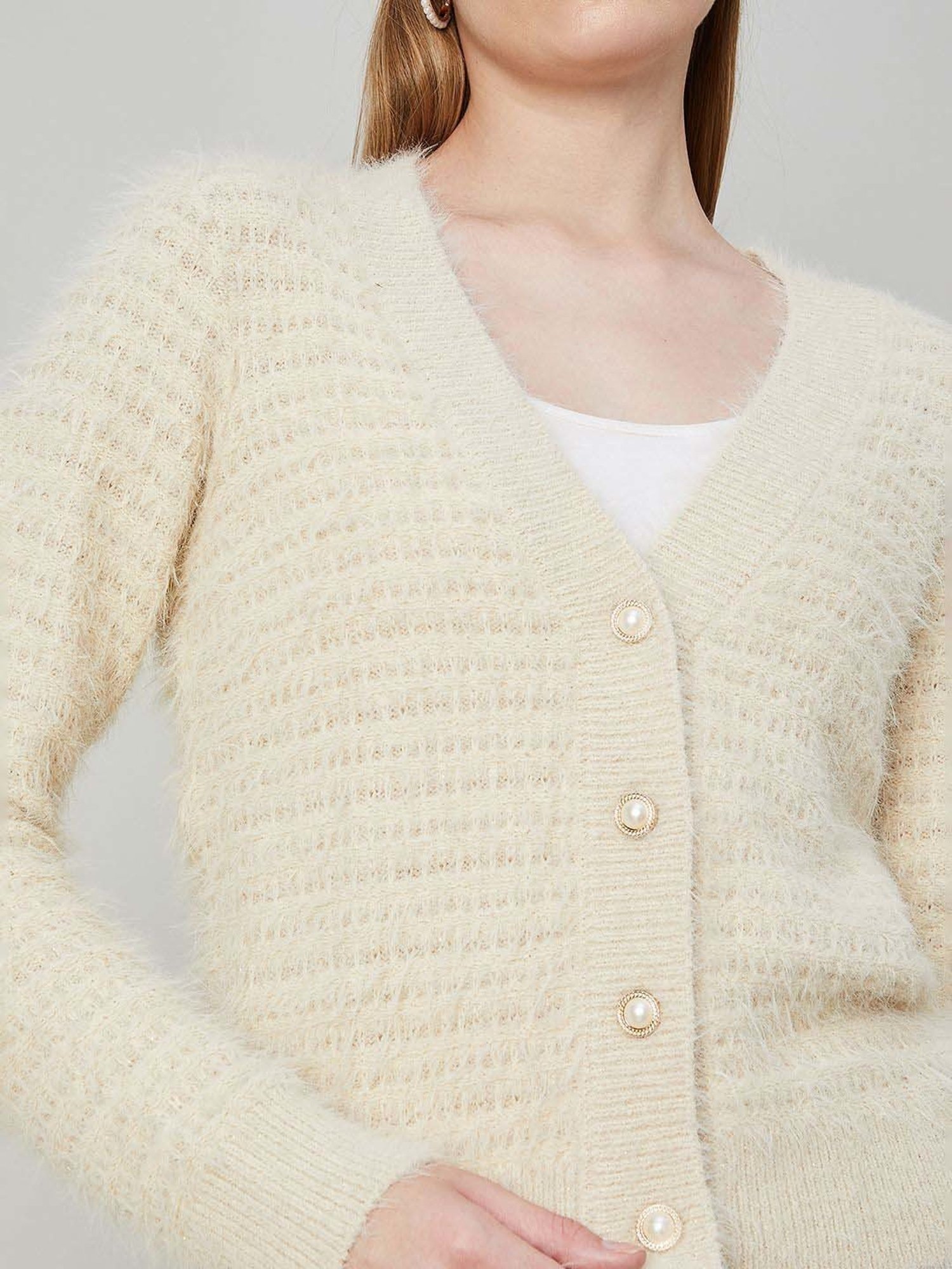 Code by Lifestyle Cream Self Pattern Cardigan