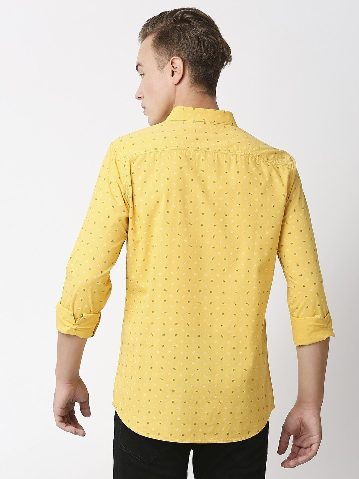 Solemio Yellow Slim Fit Printed Shirt