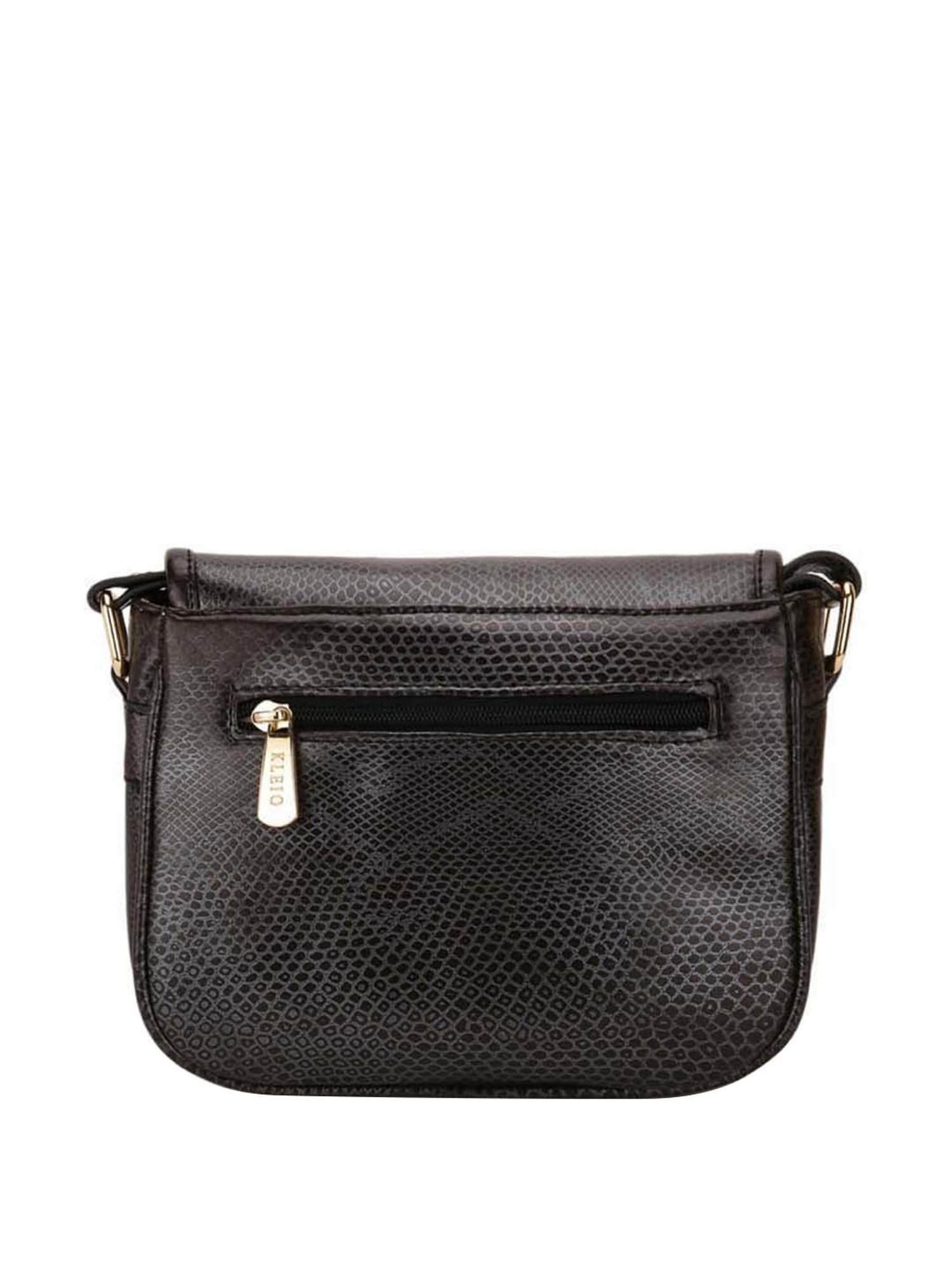 KLEIO Black Textured Medium Sling Handbag