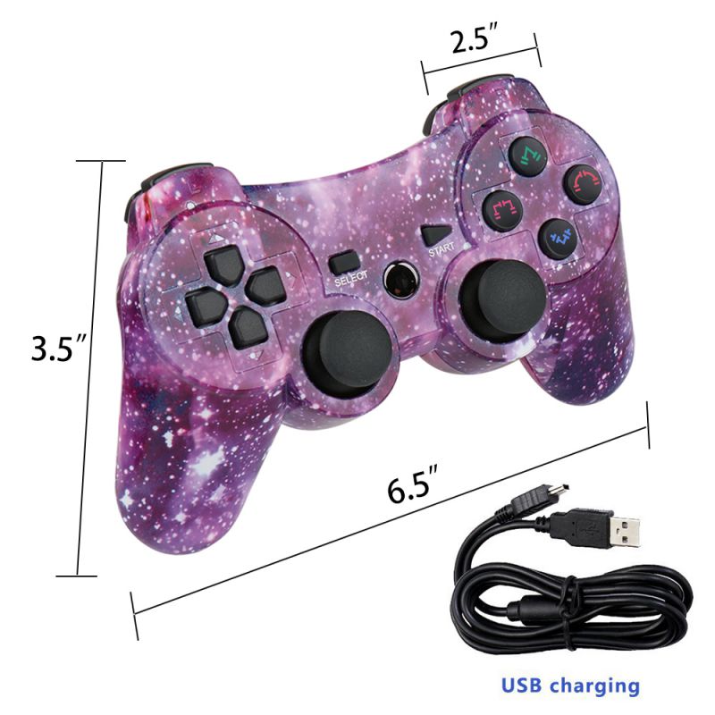 CHENGDAO PS3 Controller 2 Pack Wireless Dual Shock Gamepad for Sony Playstation 3 with Charging Cord (Black + red )