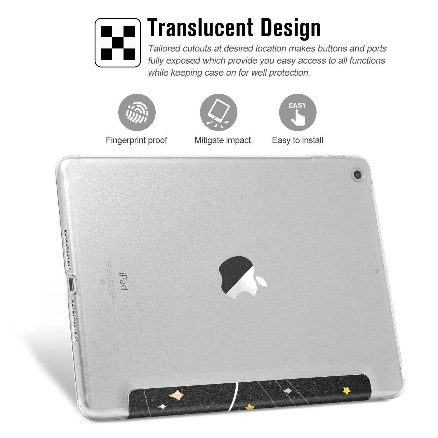 Ayotu New iPad 9.7 inch 2018/2017 Case,Slim Lightweight Auto Wake/Sleep Smart Stand Protective Cover with Translucent Frosted Back Magnetic Case for New iPad 9.7 inch Release Tablet-The Outer Space