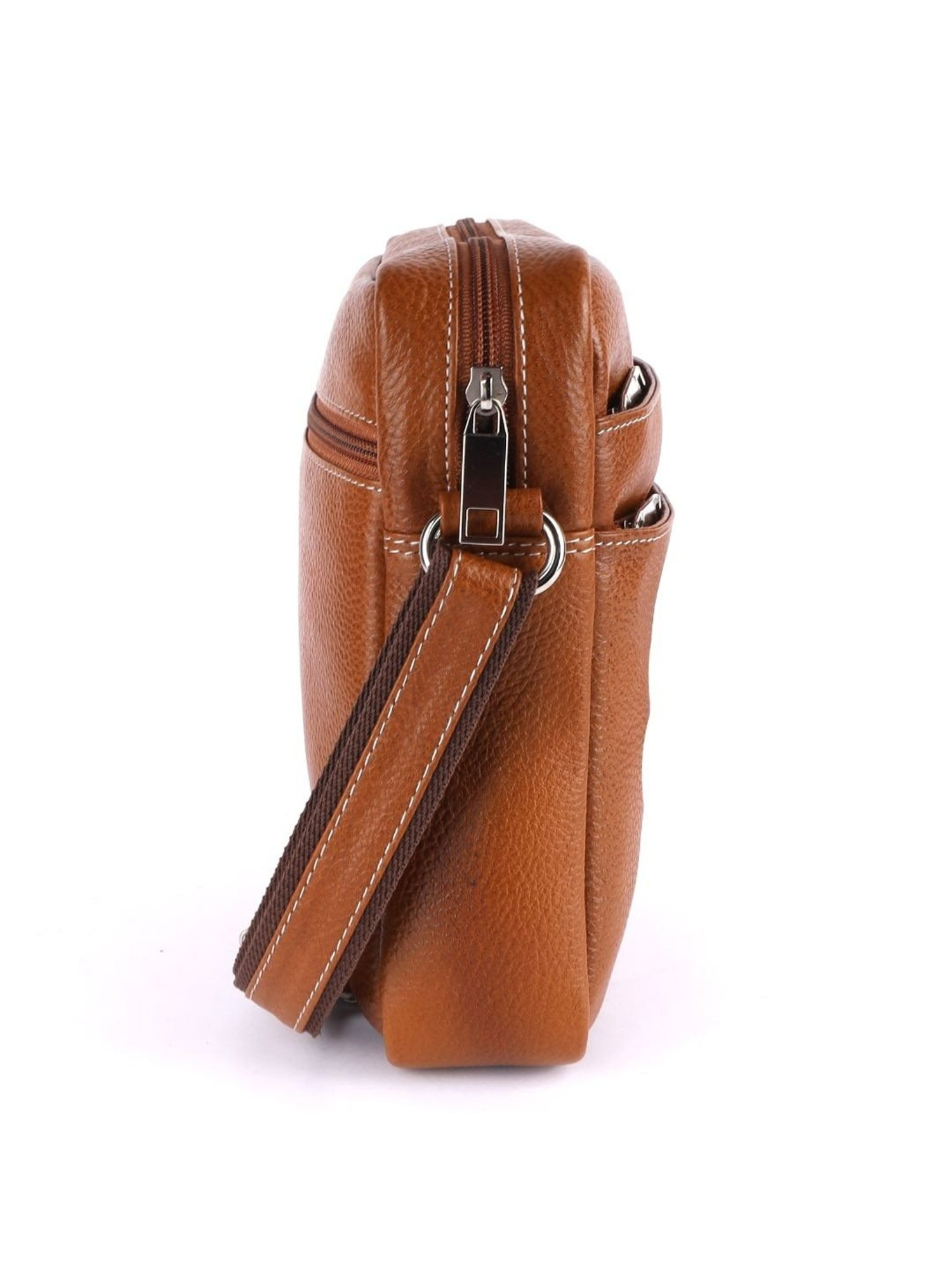 HiLEDER Tan Textured Small Leather 6.5 inch Cross Body Bag