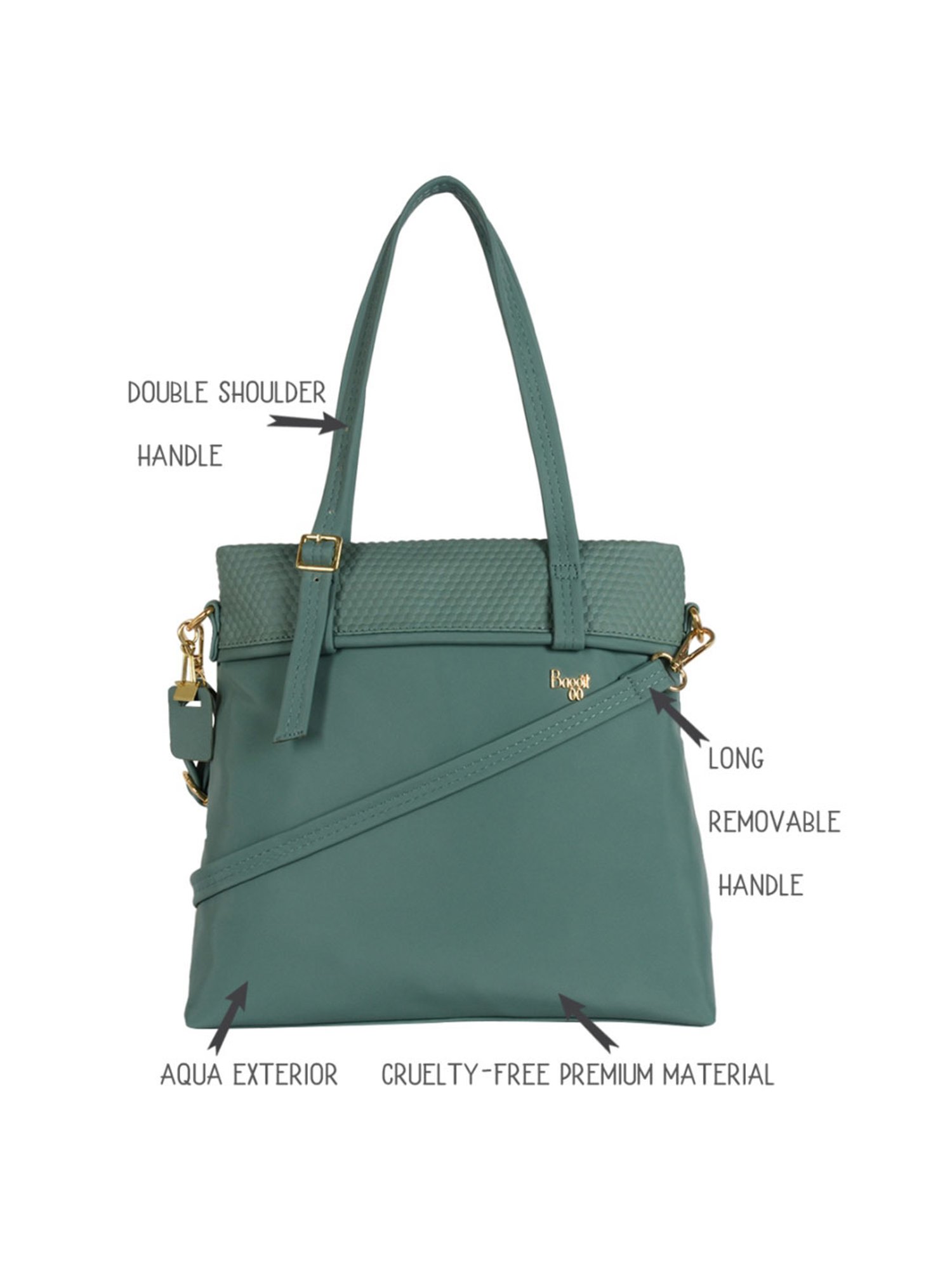 Baggit Green Textured Medium Tote Handbag