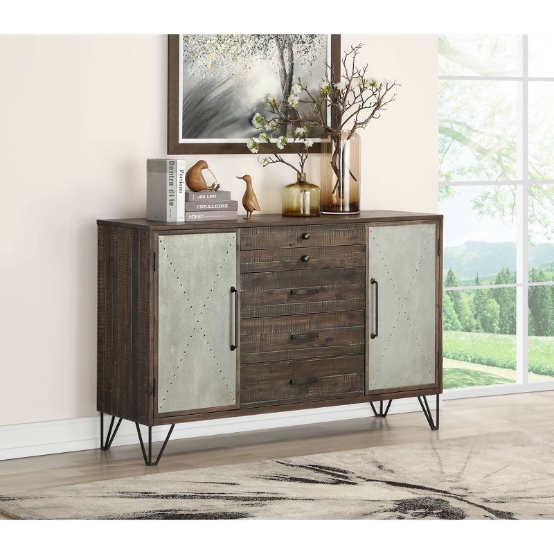Isabelle 2 Door 5 Drawer Credenza Brown - Treasure Trove Accents